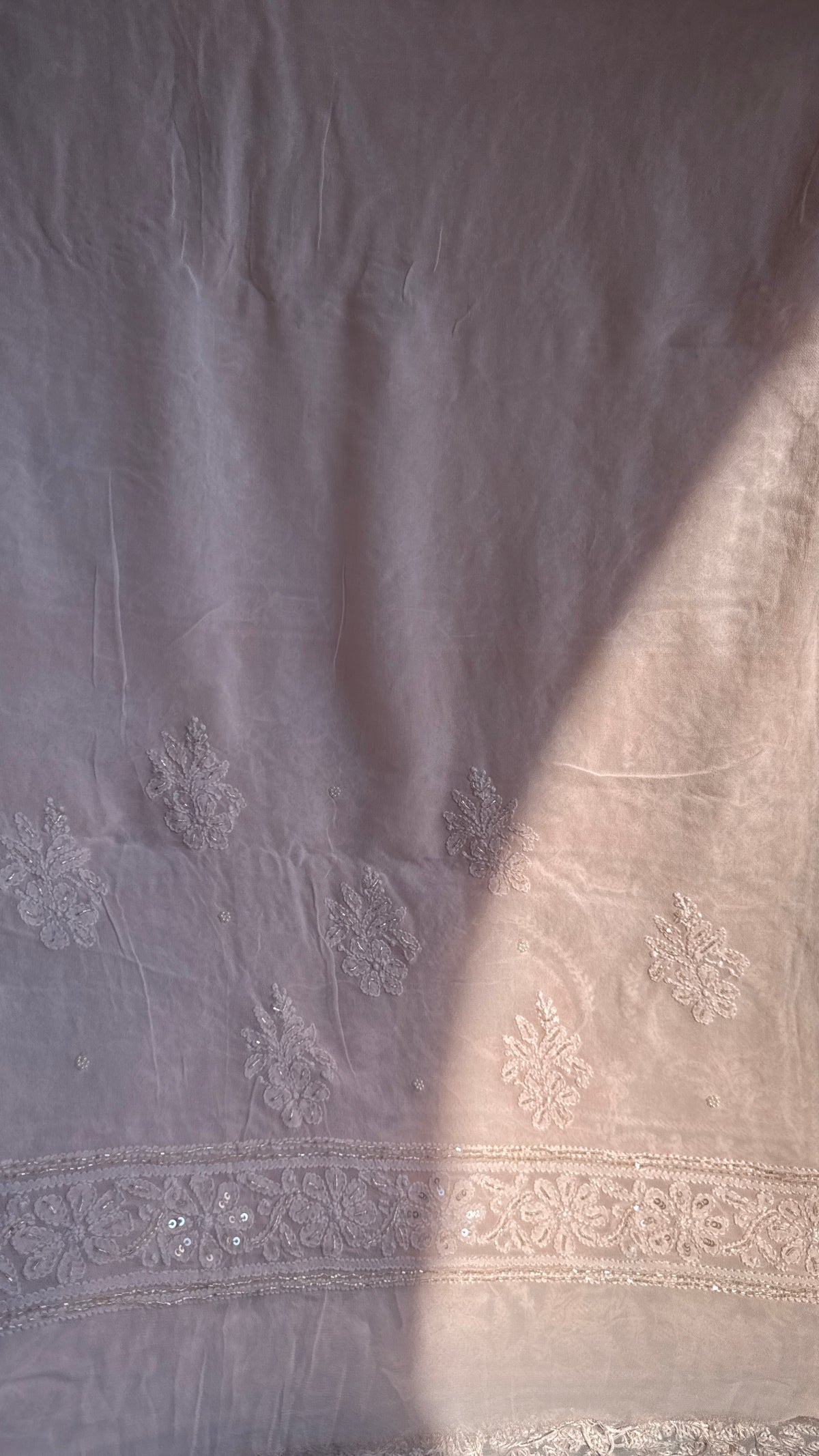 Viscose Chikankari saree with Pearl embellishments -Peach