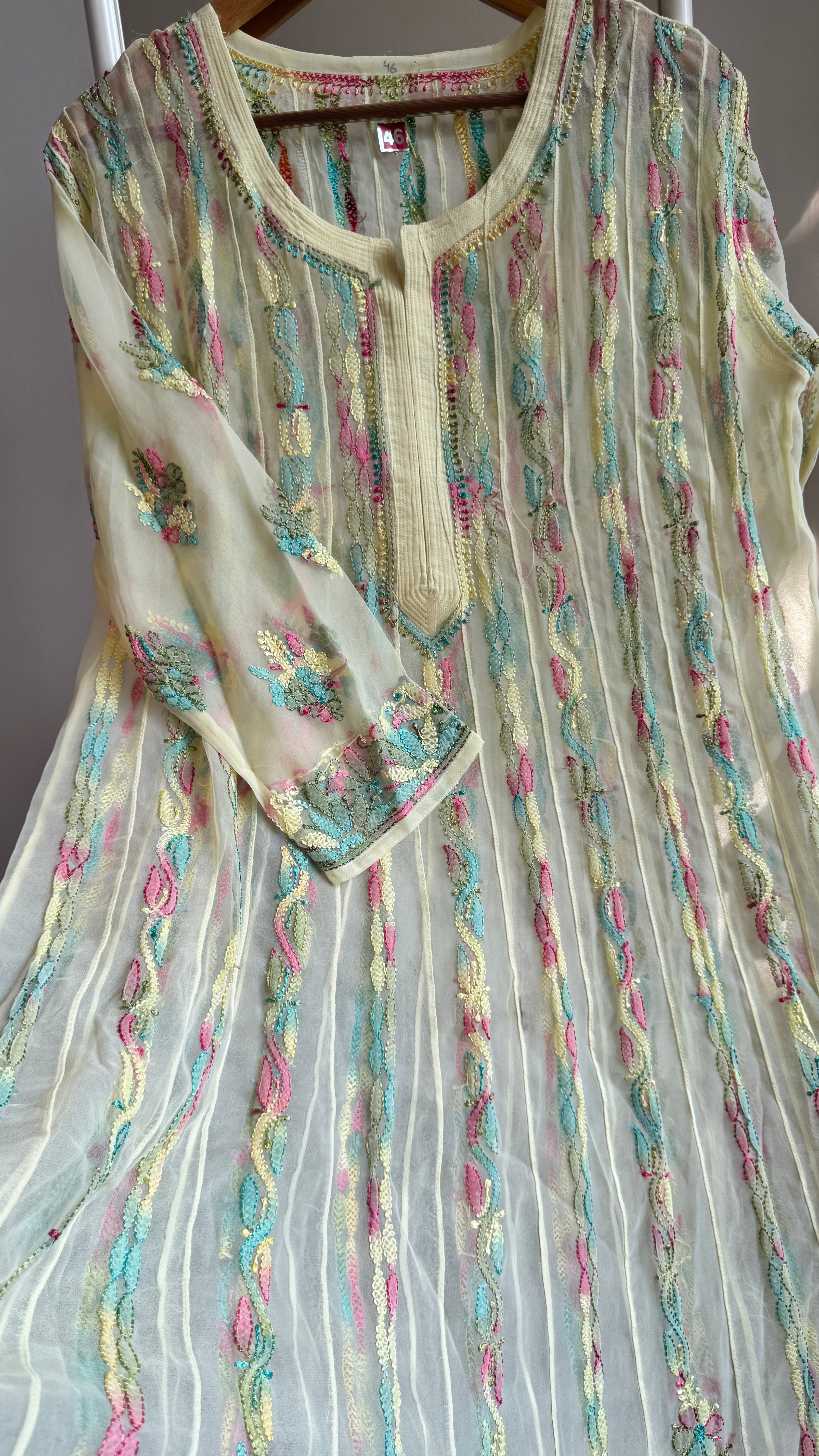 Georgette Chikankari Anarkali - Lemon Yellow