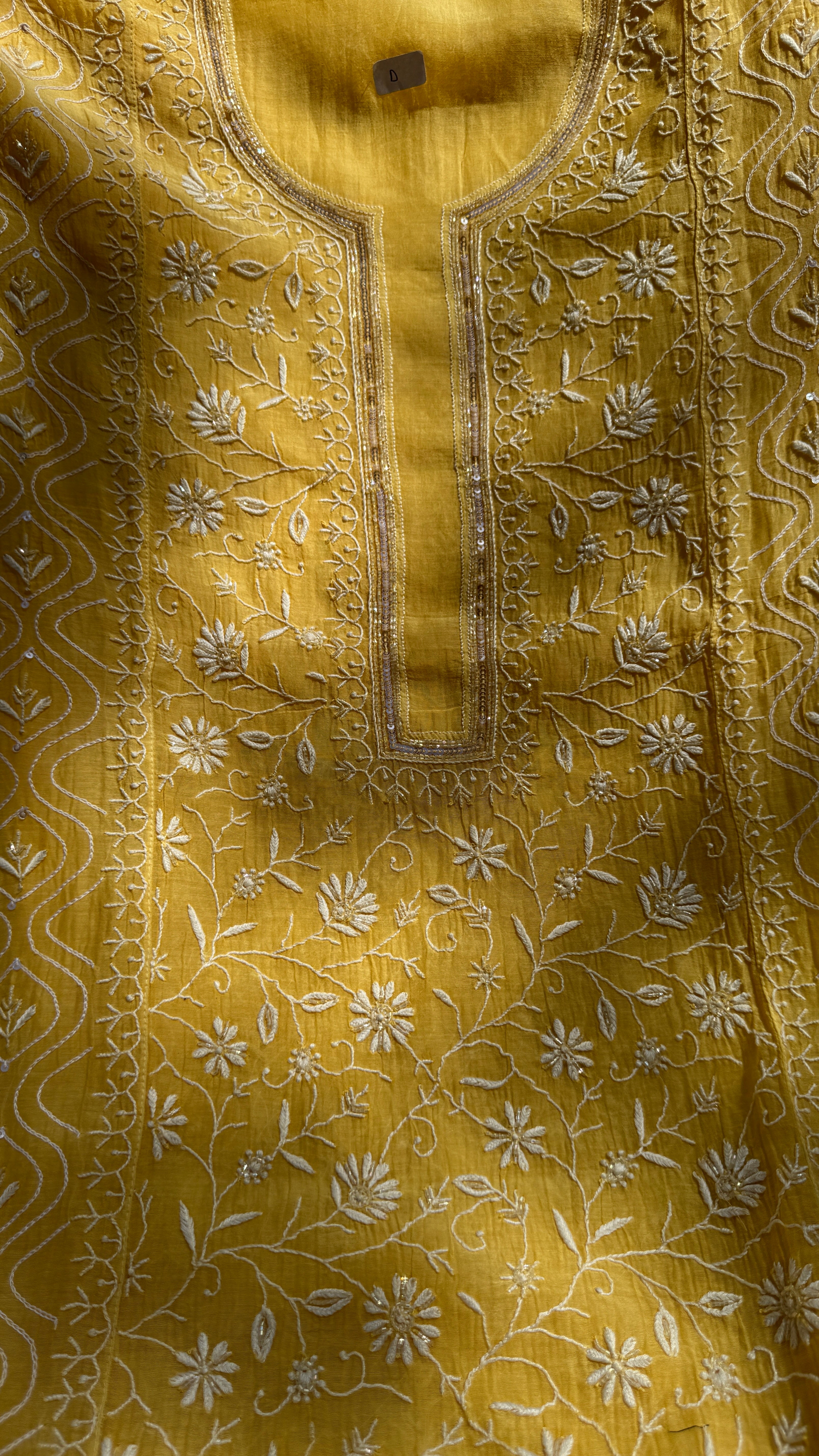 Mul Chanderi Chikankari - Unstitched Set - Yellow