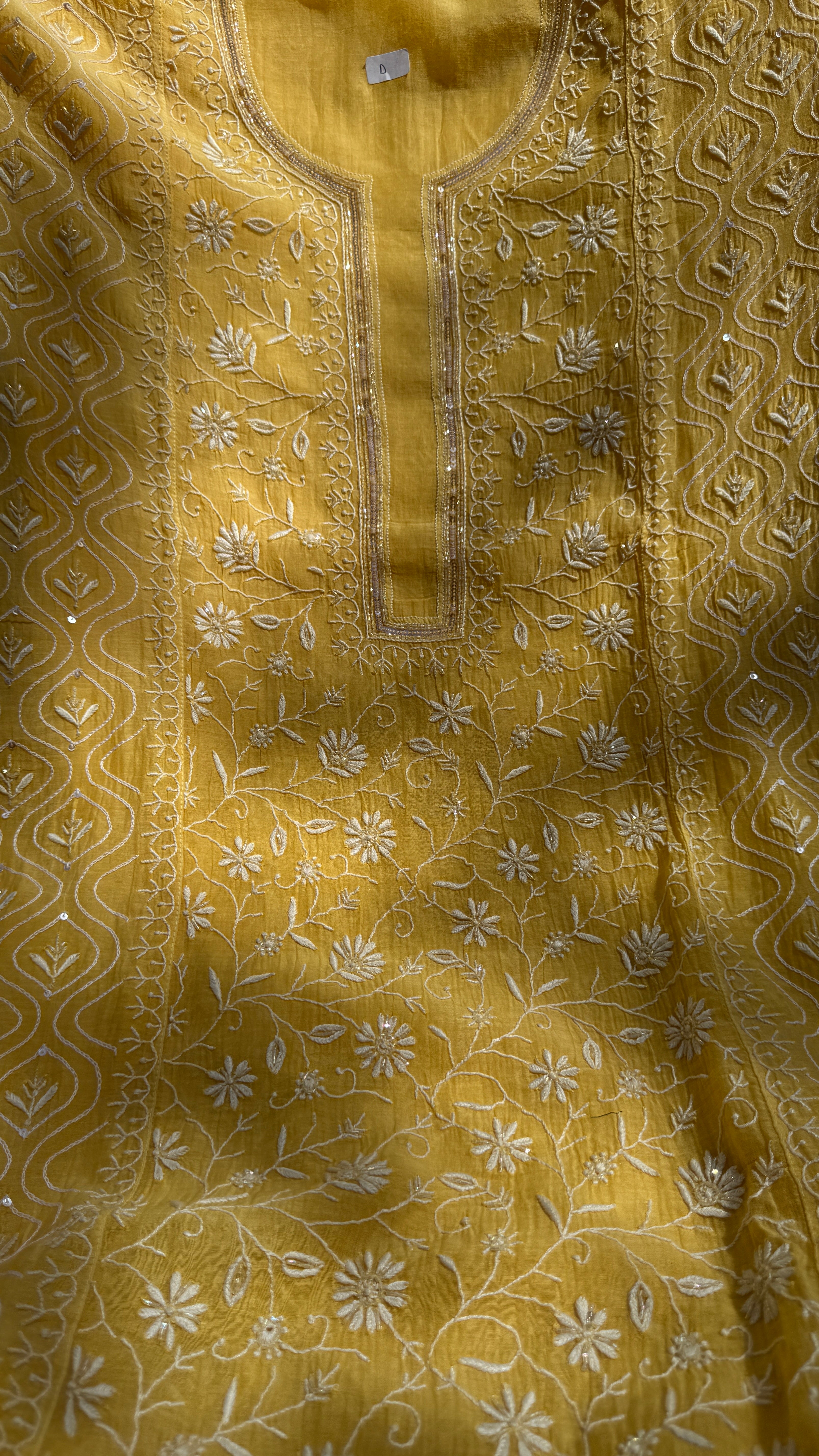 Mul Chanderi Chikankari - Unstitched Set - Yellow