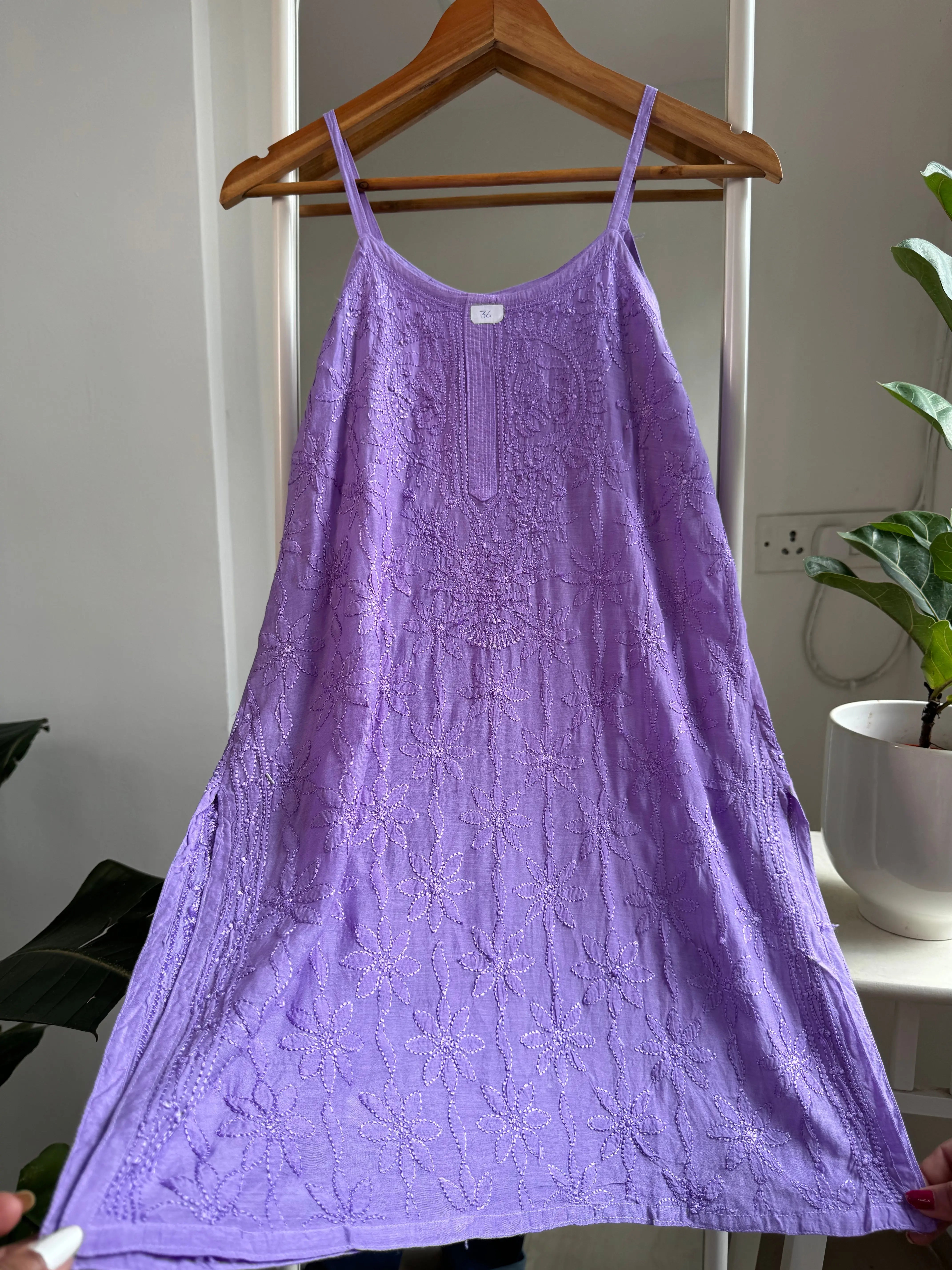 Muslin Chikankari Noodle Strap short Top - Lavander ARIAA CHIKANKARI 