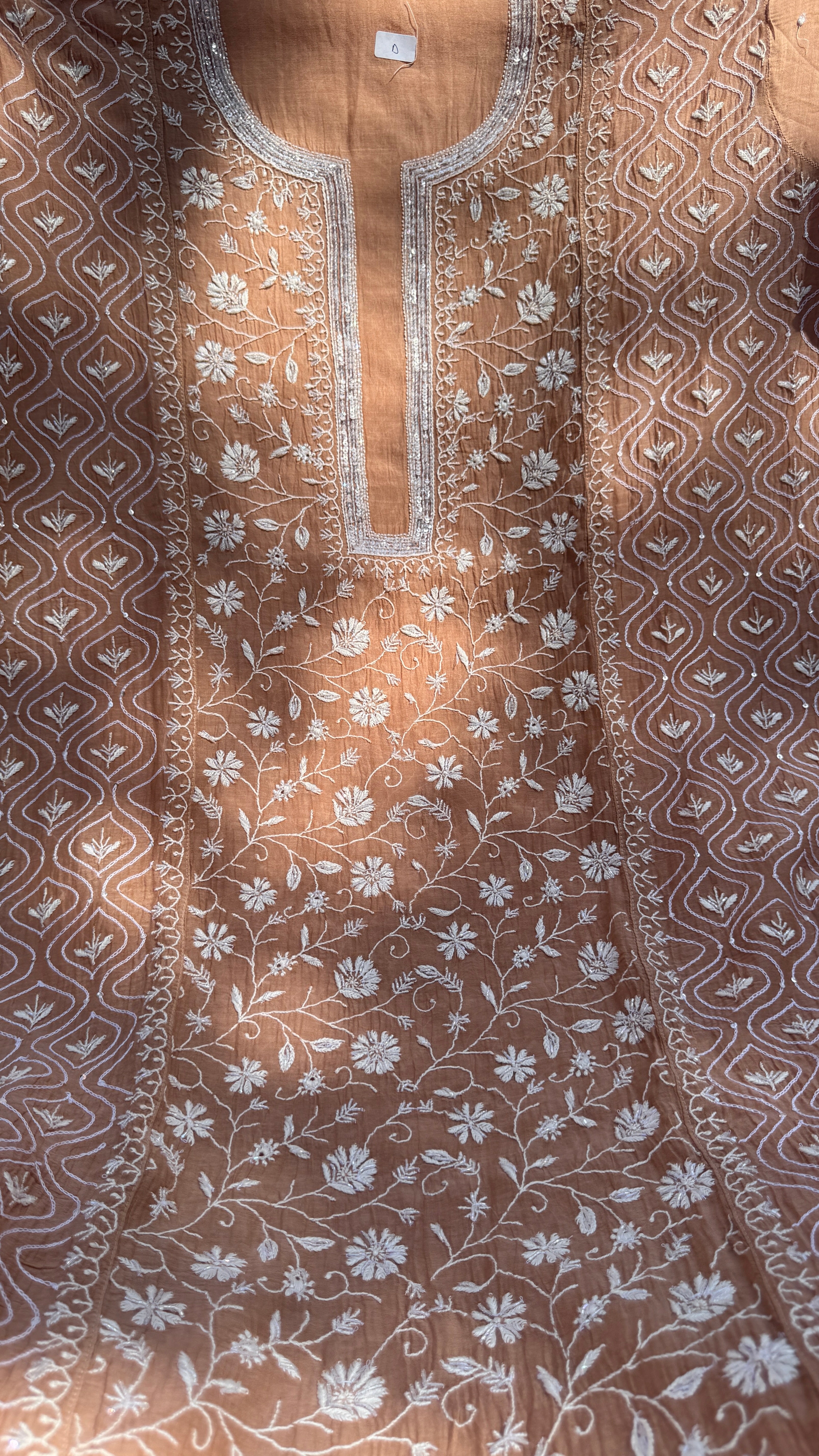 Mul Chanderi Chikankari - Unstitched Set - Brown