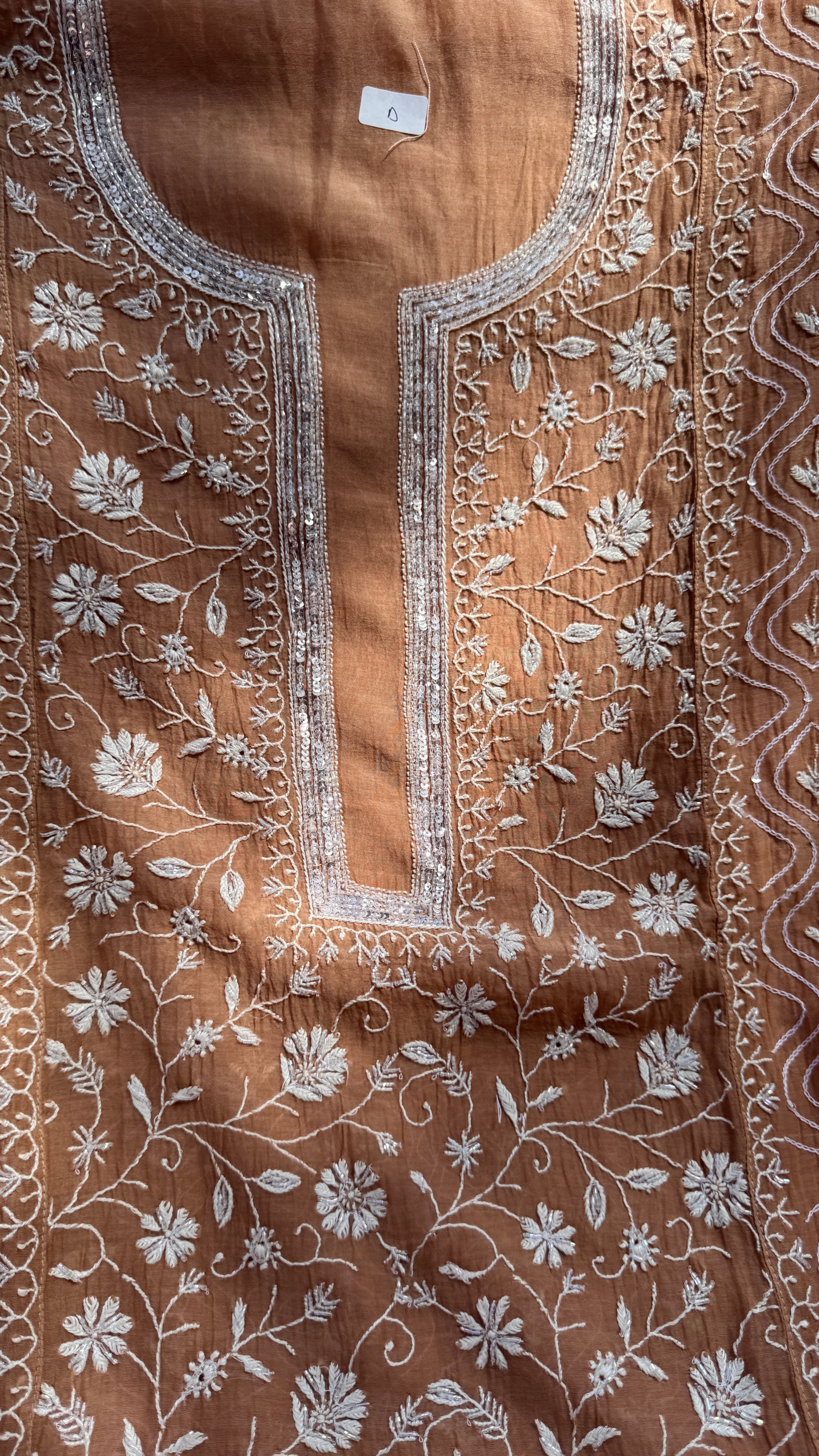 Mul Chanderi Chikankari - Unstitched Set - Brown