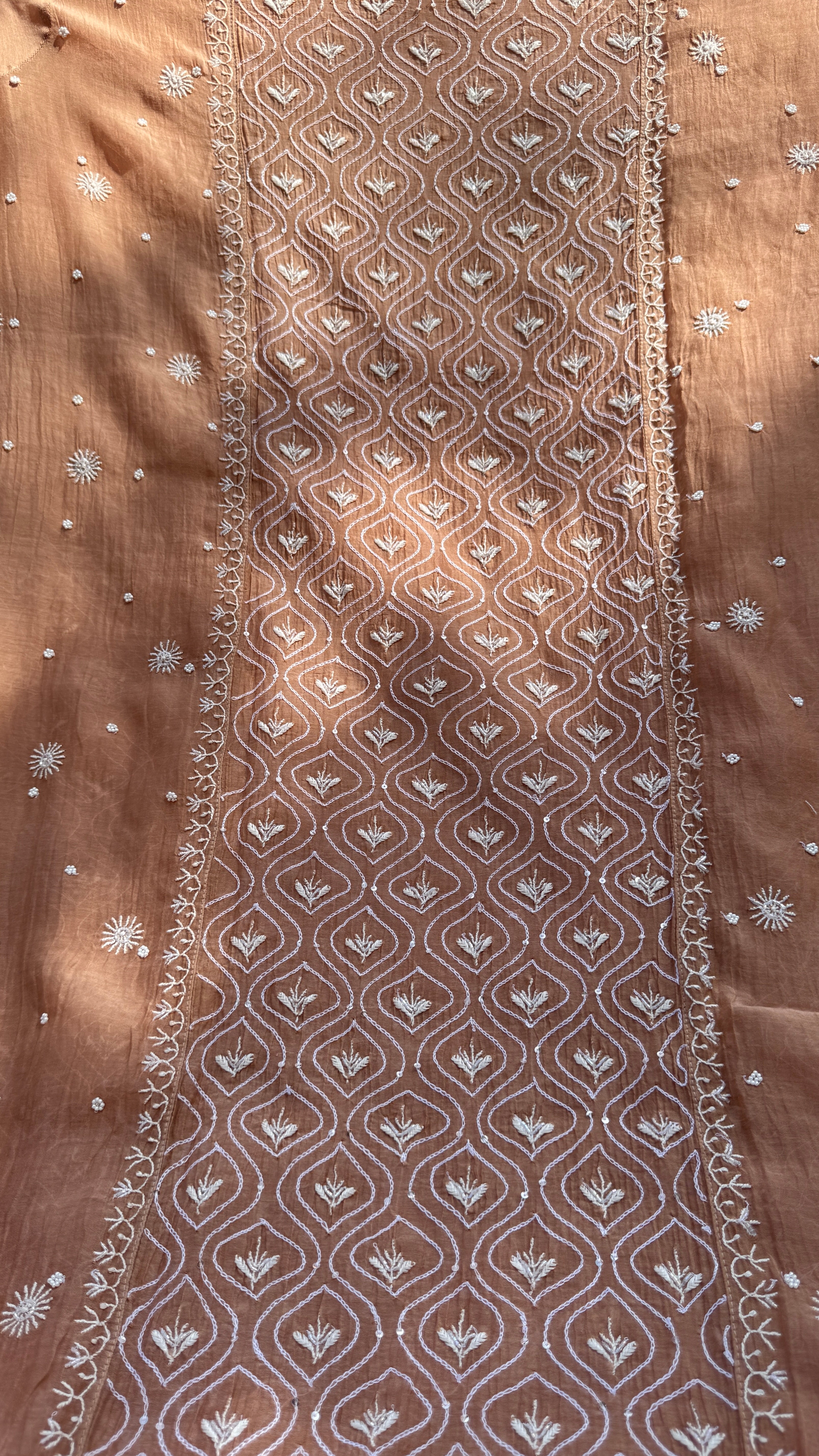 Mul Chanderi Chikankari - Unstitched Set - Brown