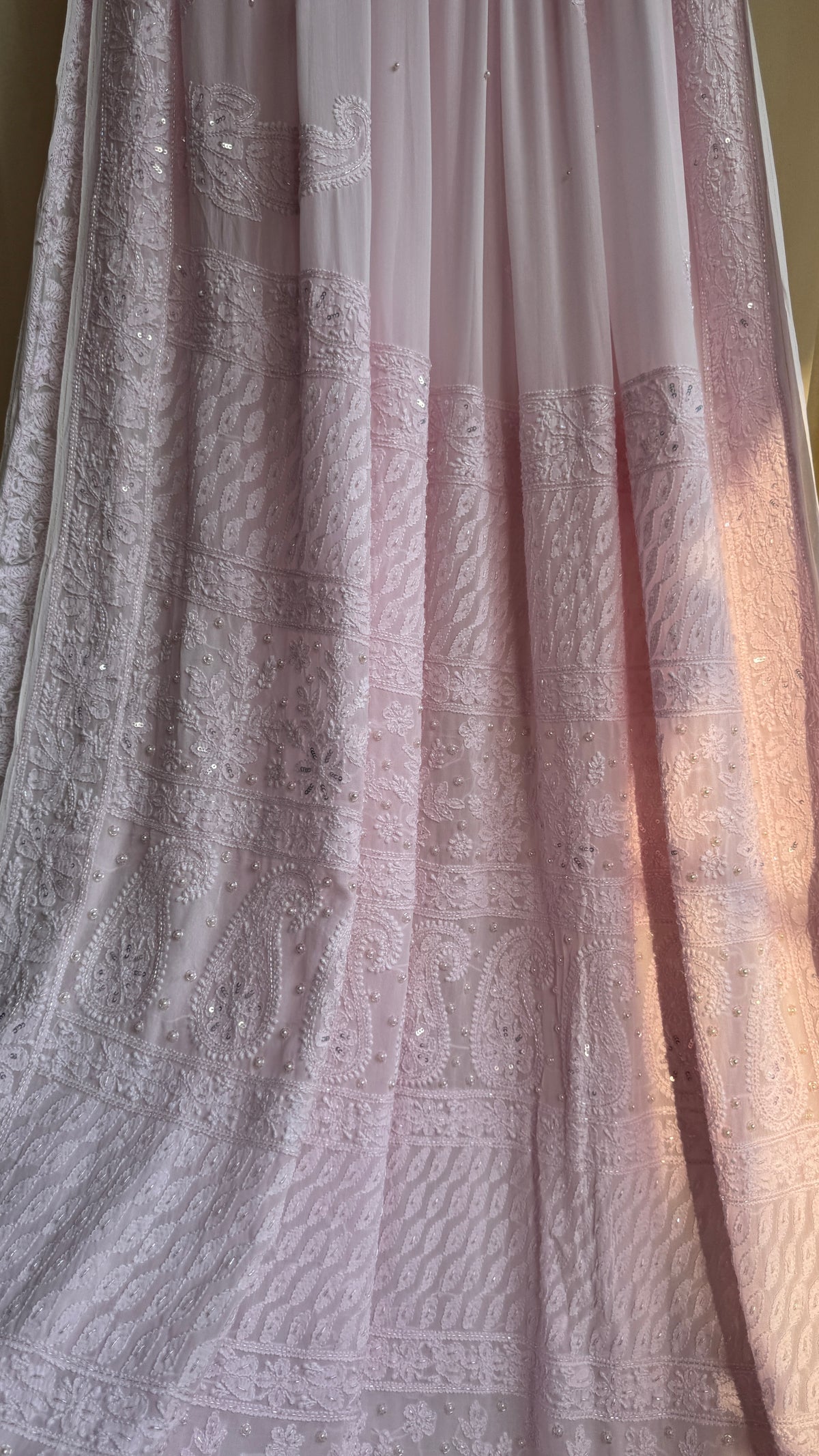 Viscose Chikankari saree with Pearl embellishments - Pink