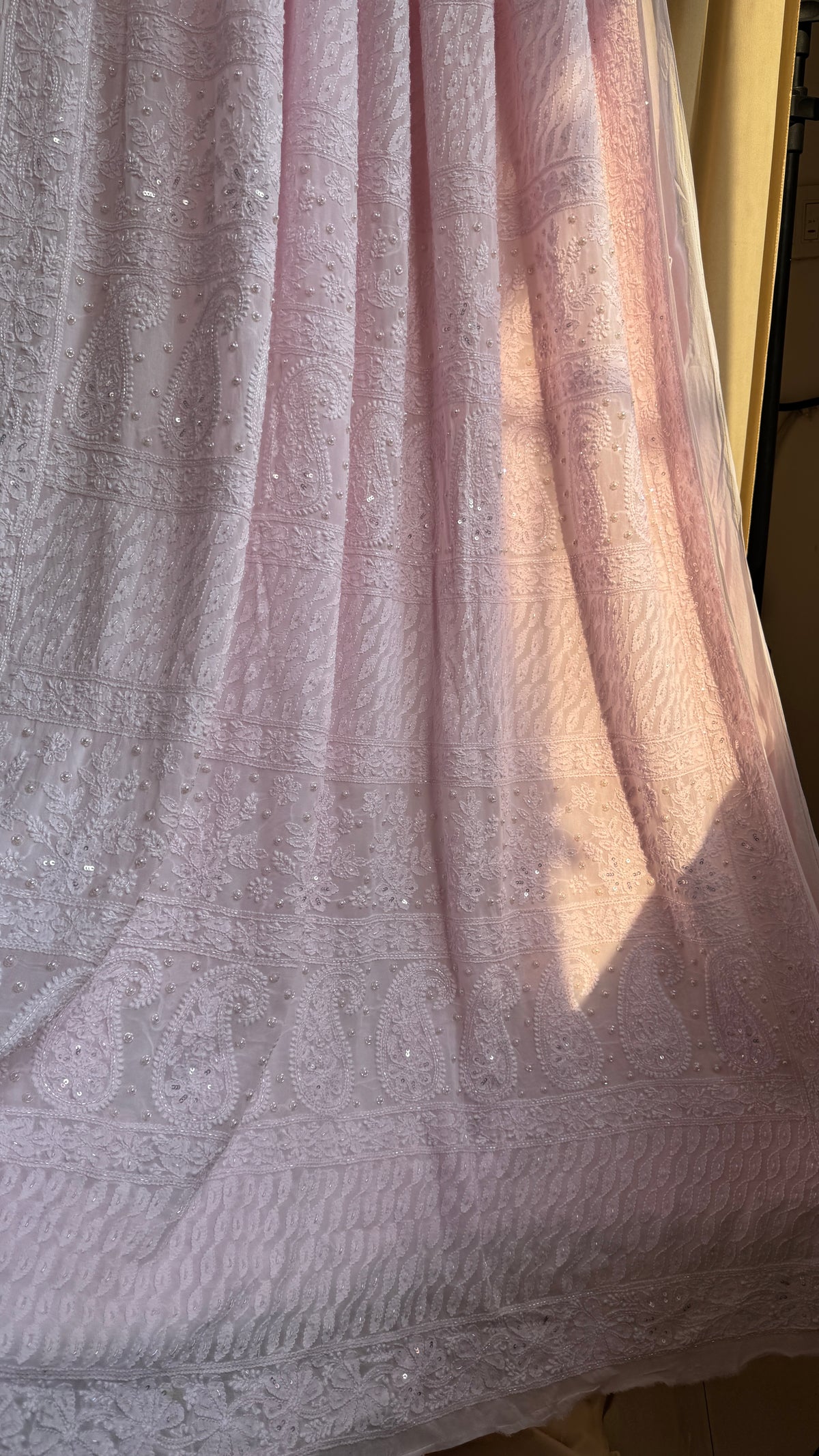 Viscose Chikankari saree with Pearl embellishments - Pink