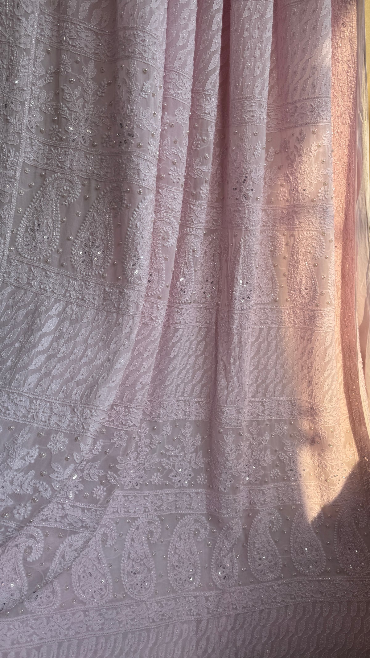 Viscose Chikankari saree with Pearl embellishments - Pink