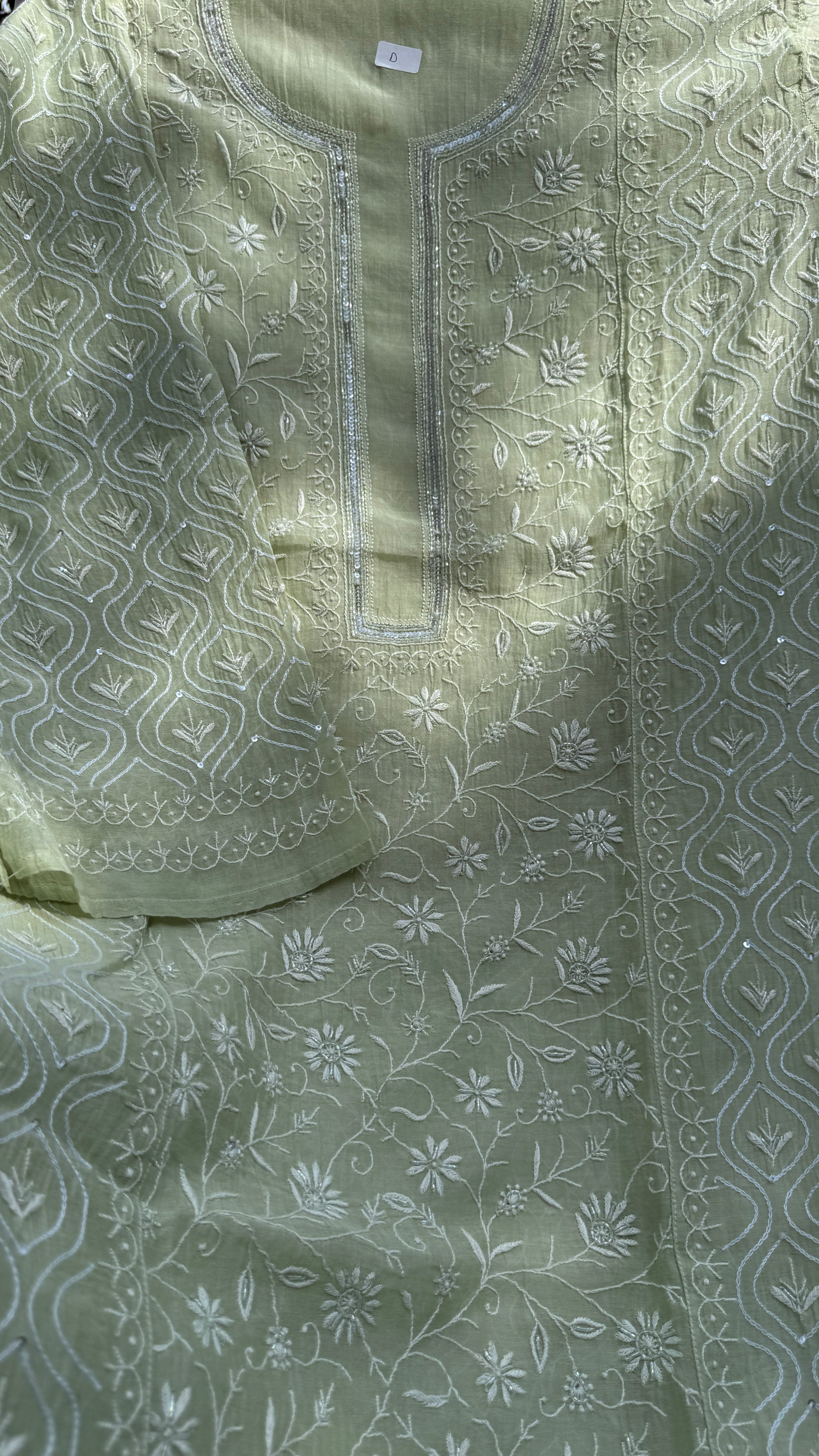 Mul Chanderi Chikankari - Unstitched Set - Pista Green
