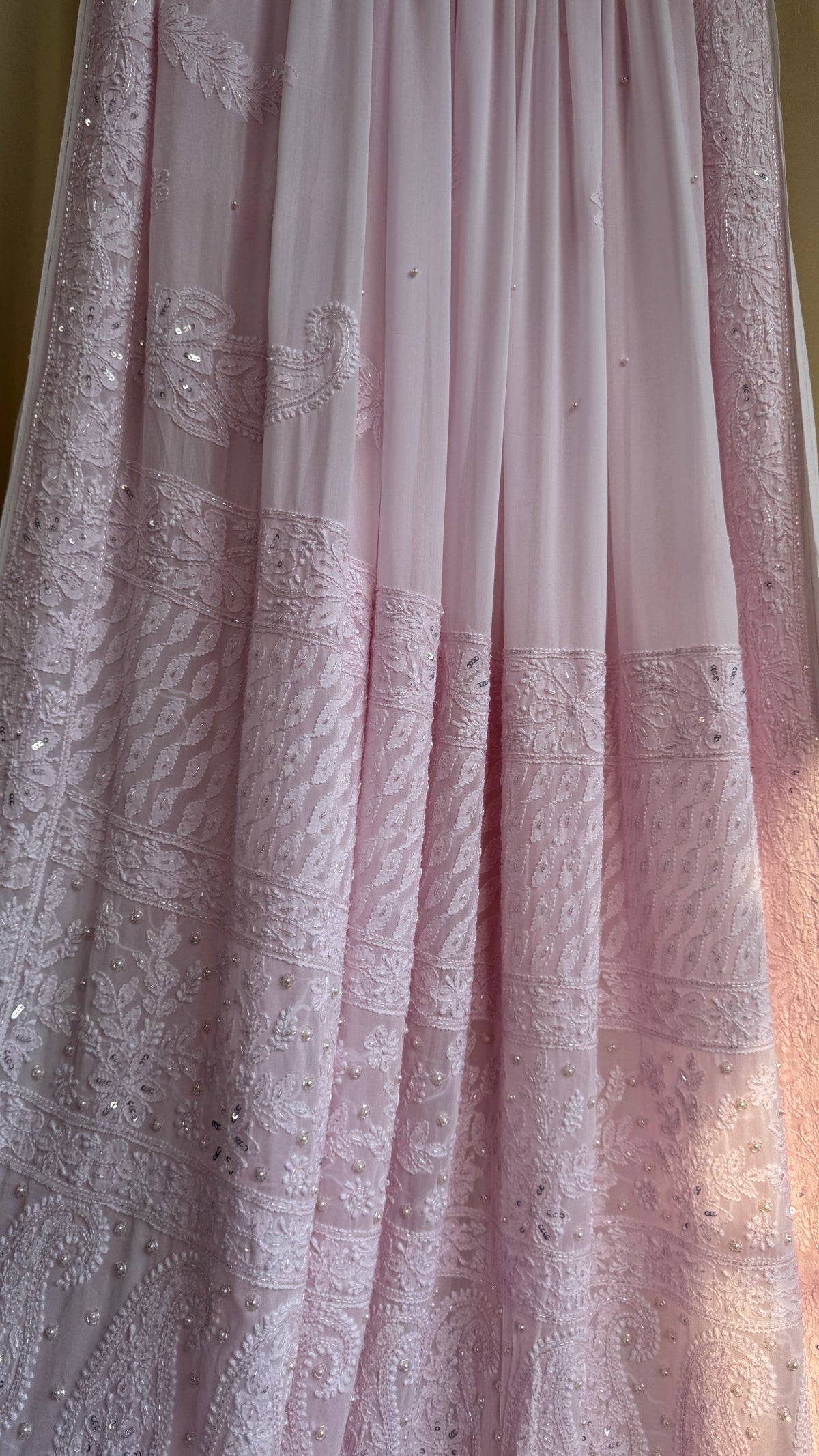 Viscose Chikankari saree with Pearl embellishments - Pink