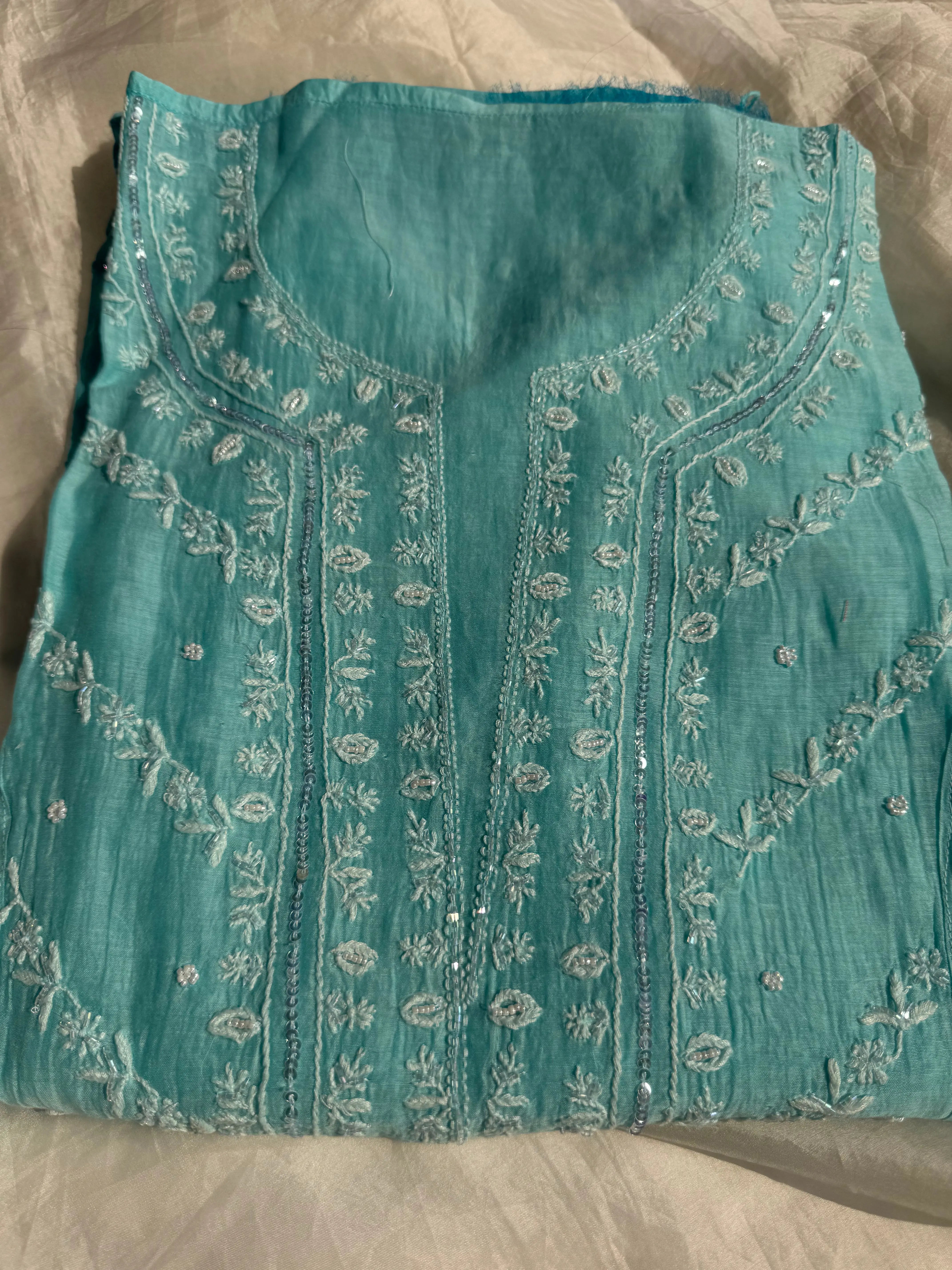 Mul Chanderi Chikankari Anarkali - Blue Ombre ARIAA CHIKANKARI 