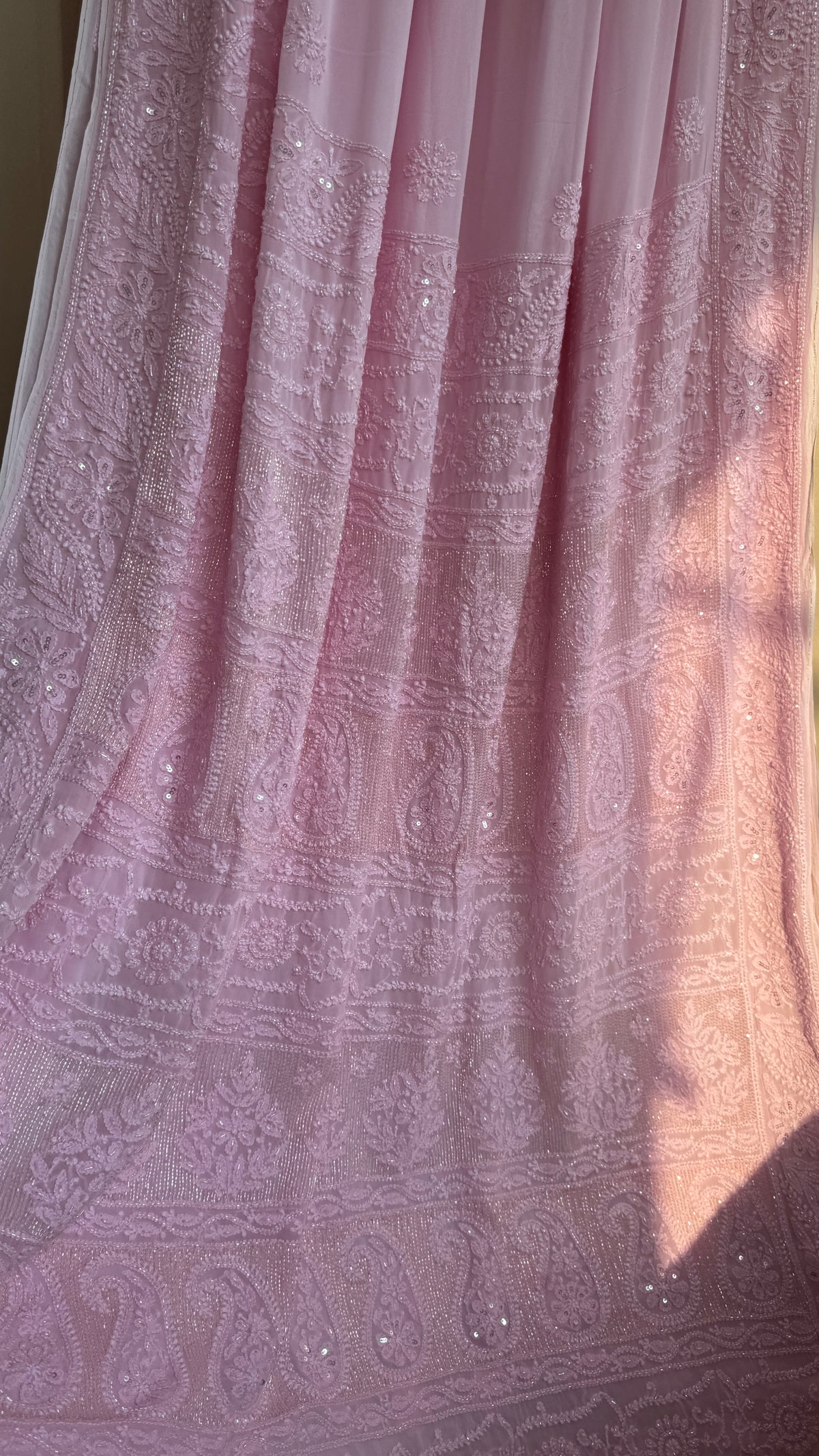 Viscose Chikankari saree with Pearl embellishments - Pink