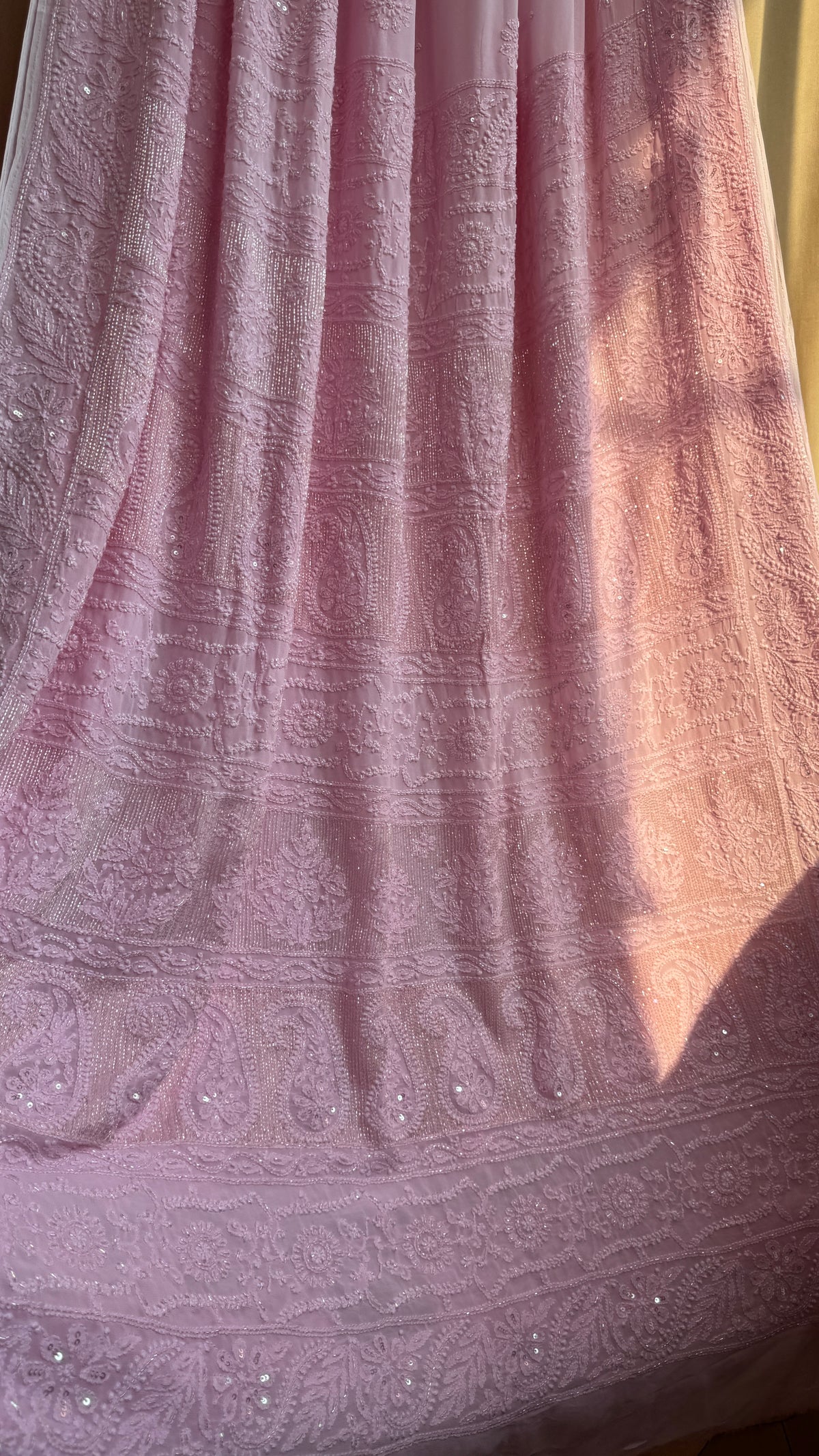Viscose Chikankari saree with Pearl embellishments - Pink