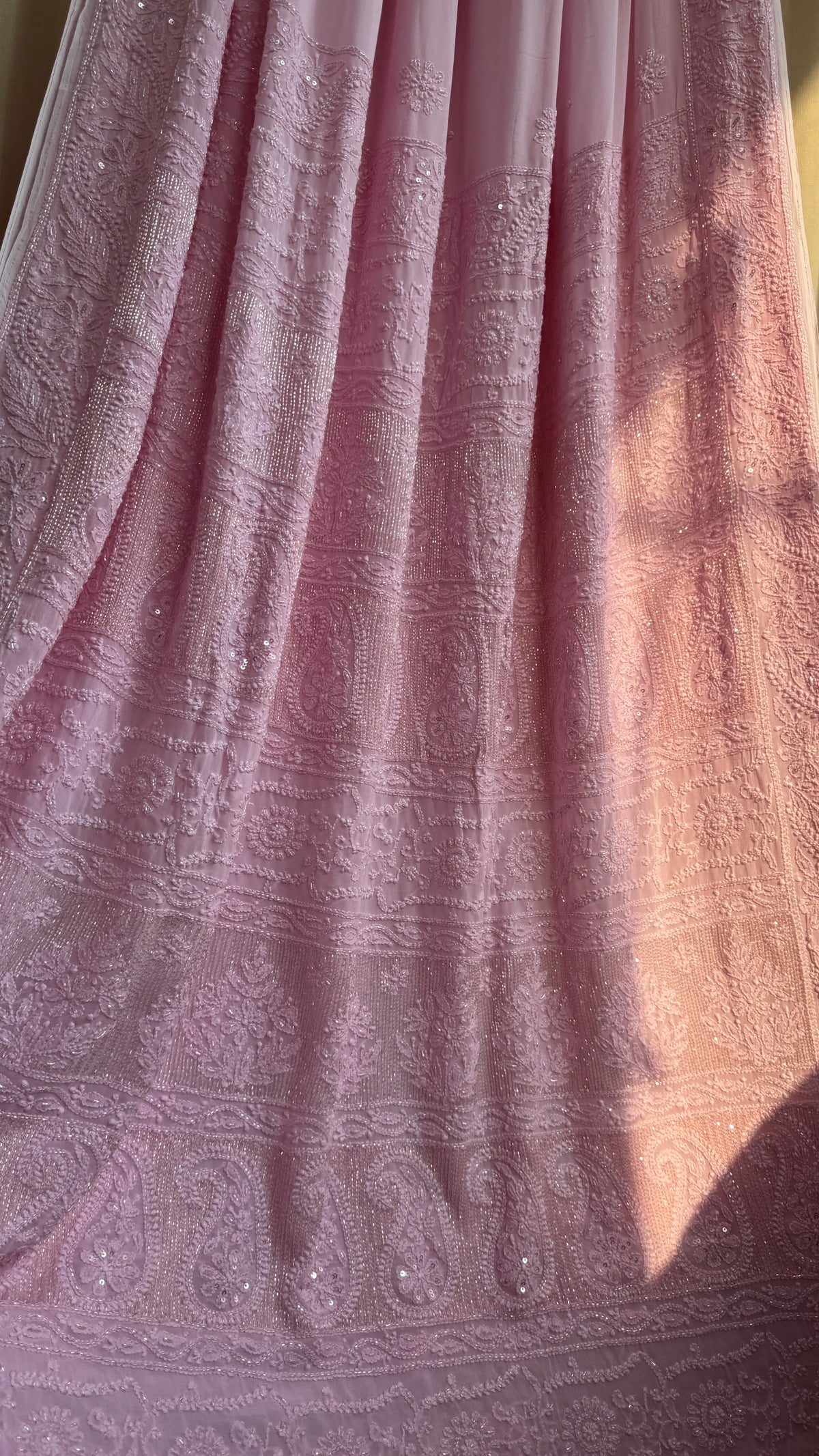 Viscose Chikankari saree with Pearl embellishments - Pink