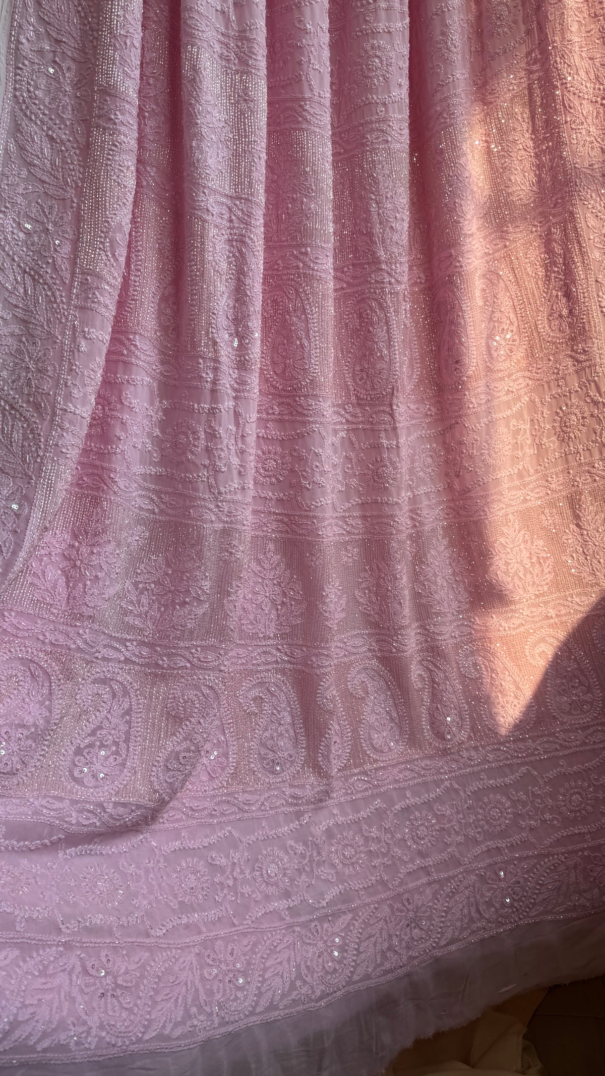 Viscose Chikankari saree with Pearl embellishments - Pink