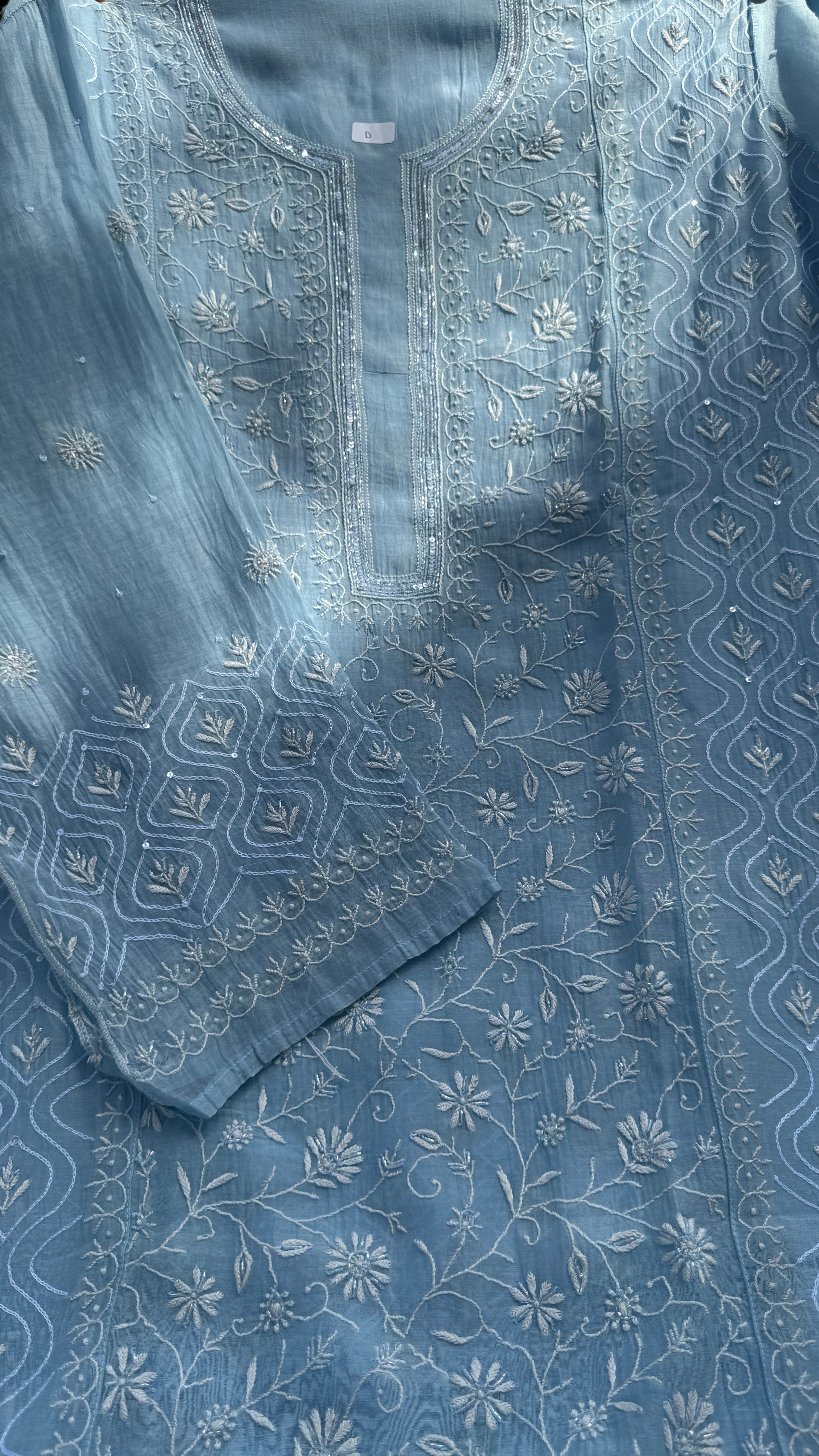 Mul Chanderi Chikankari - Unstitched Set - Blue