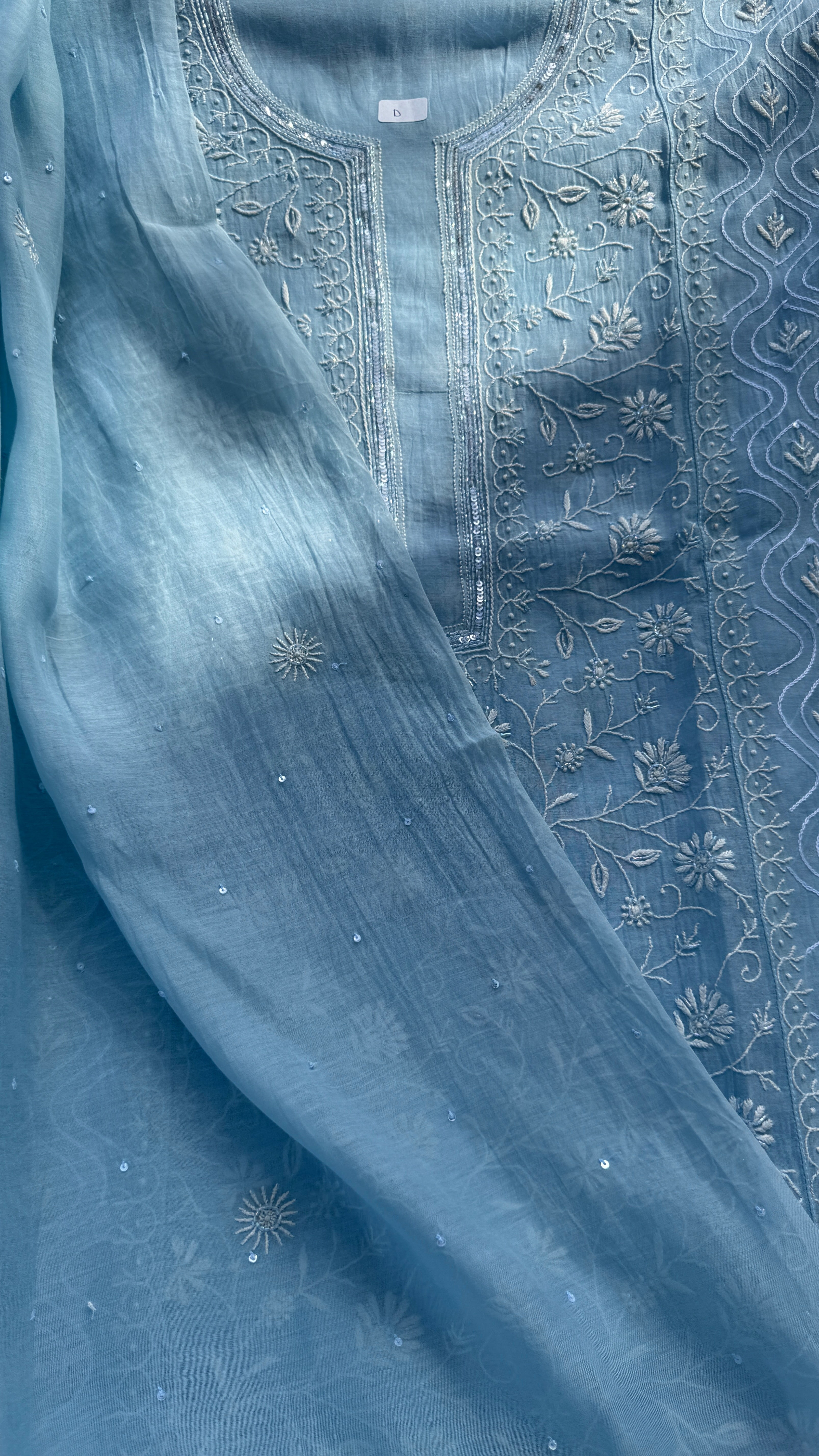 Mul Chanderi Chikankari - Unstitched Set - Blue