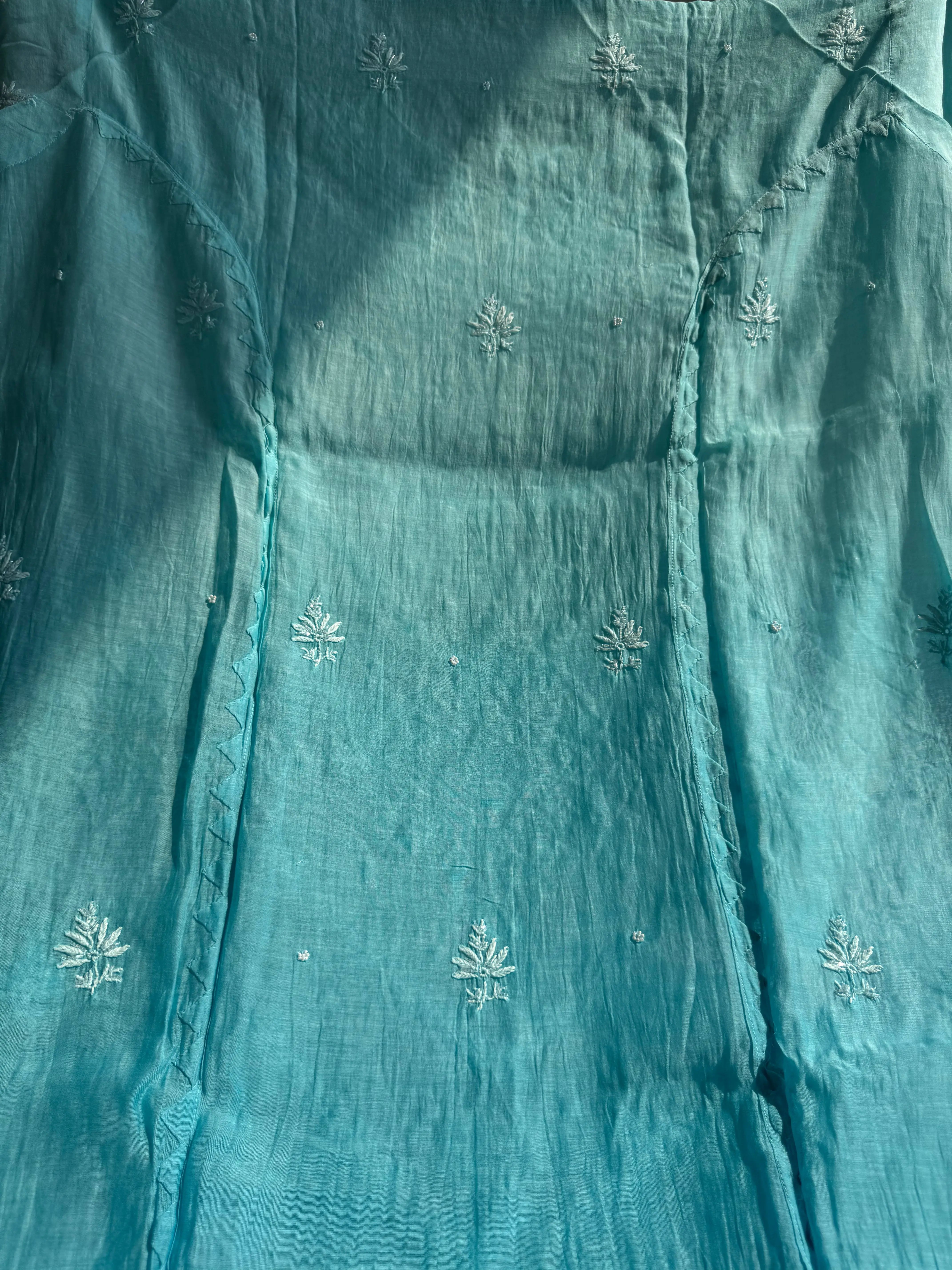 Mul Chanderi Chikankari Anarkali - Blue Ombre ARIAA CHIKANKARI 