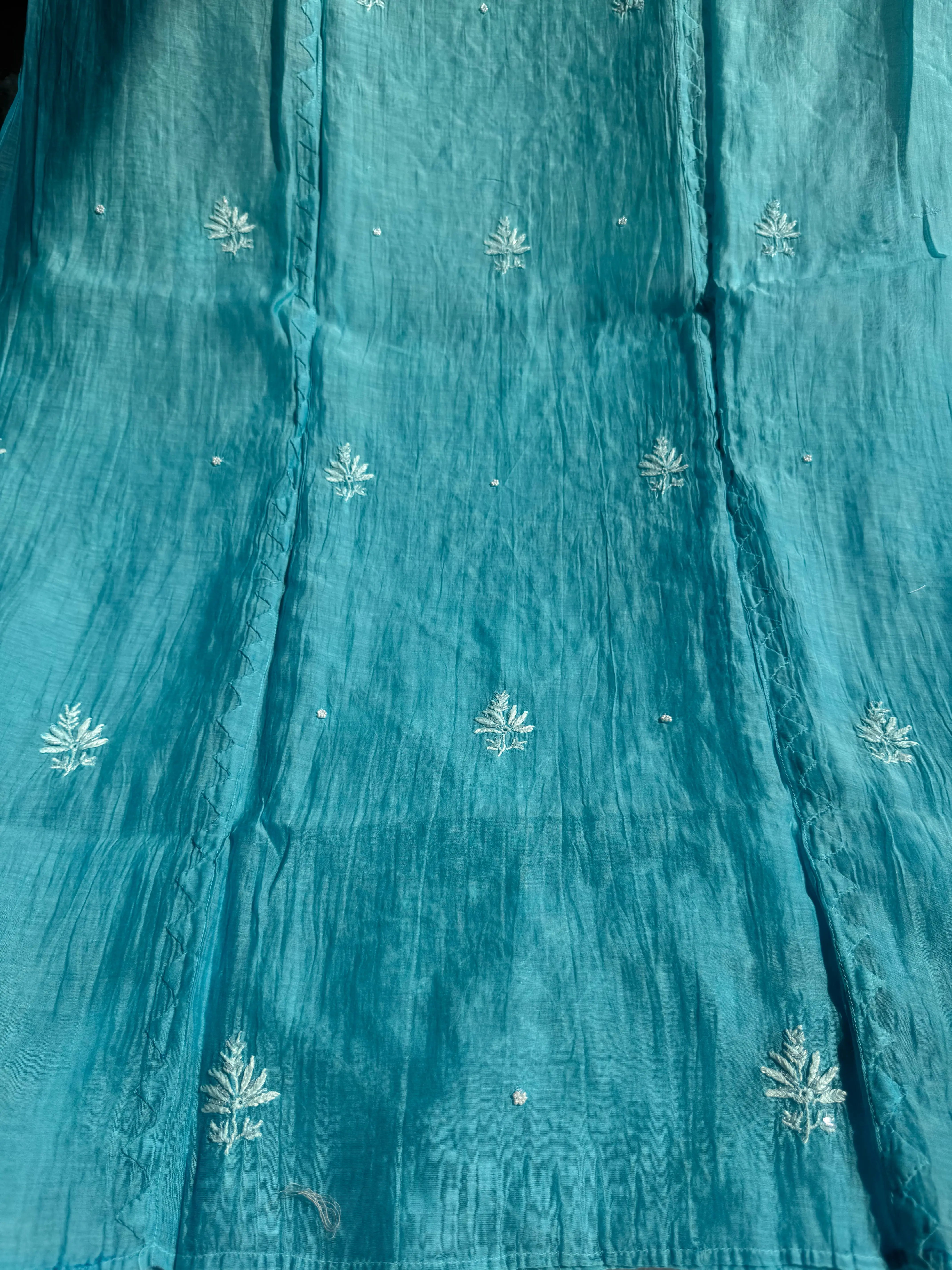Mul Chanderi Chikankari Anarkali - Blue Ombre ARIAA CHIKANKARI 