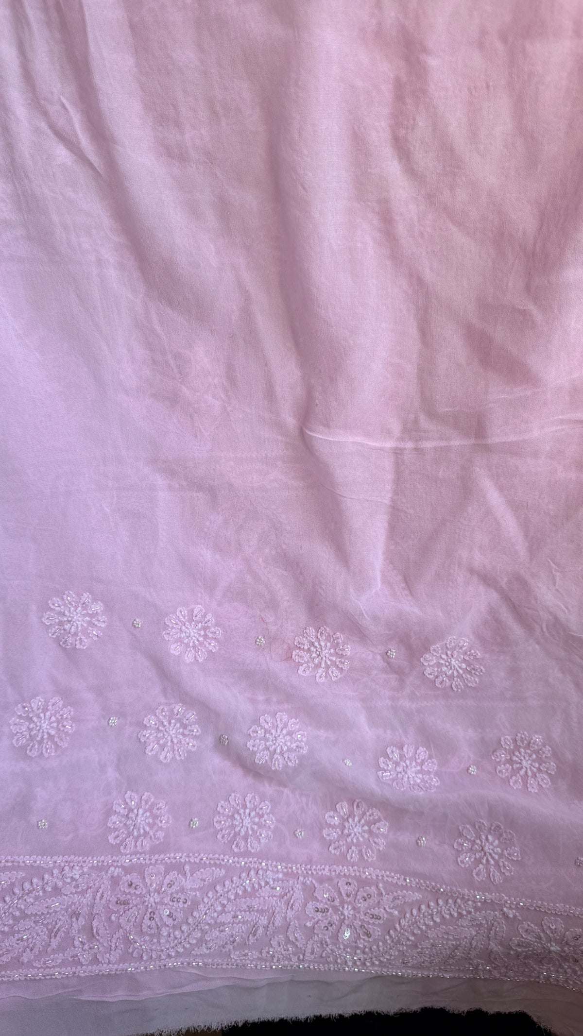 Viscose Chikankari saree with Pearl embellishments - Pink