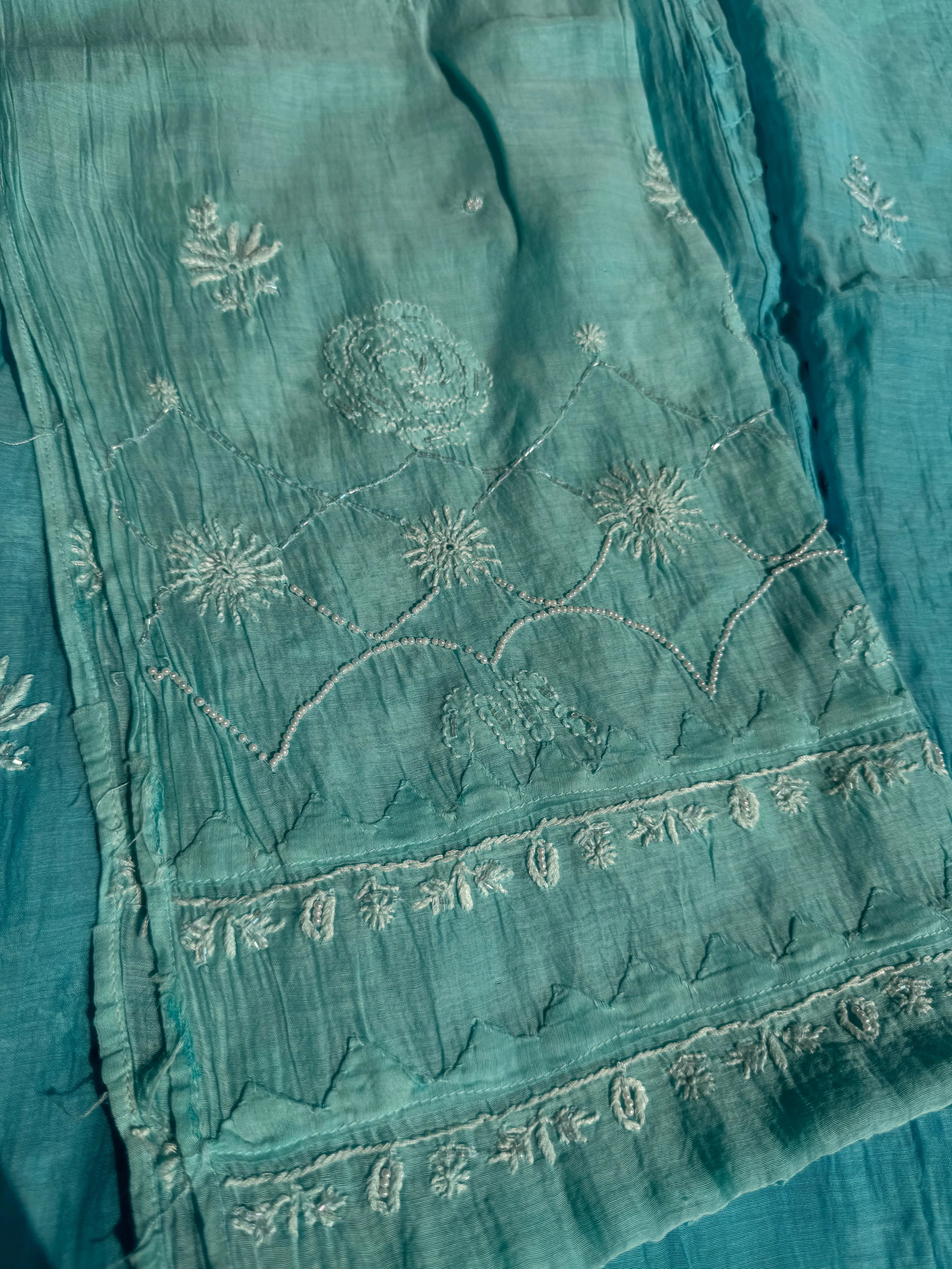 Mul Chanderi Chikankari Anarkali - Blue Ombre ARIAA CHIKANKARI 