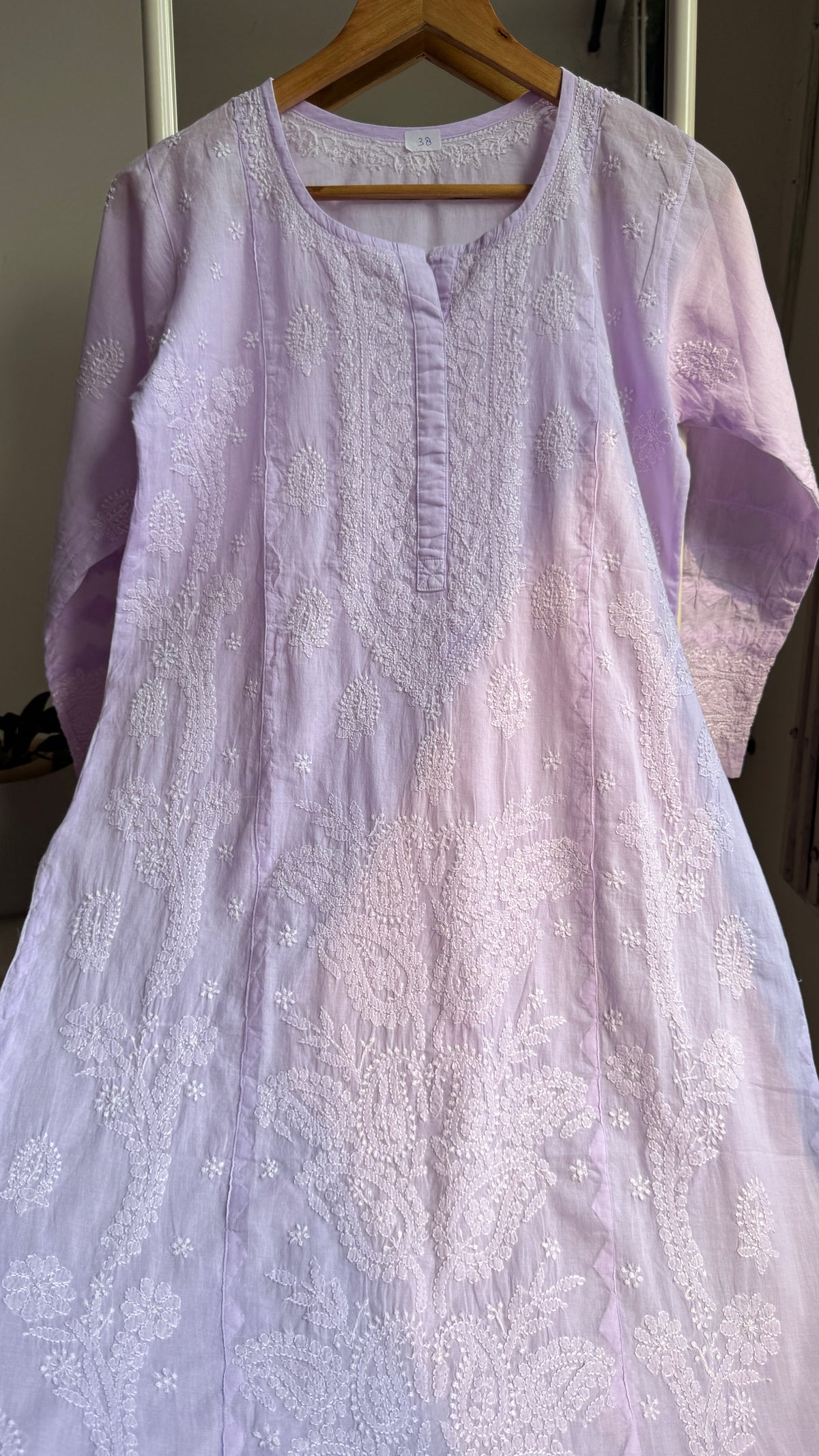 Mul Cotton Chikankari Kurti with white thread work - Lilac - Fiza Collection