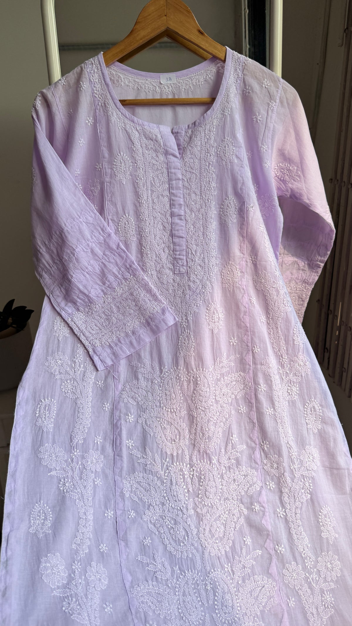 Mul Cotton Chikankari Kurti with white thread work - Lilac - Fiza Collection