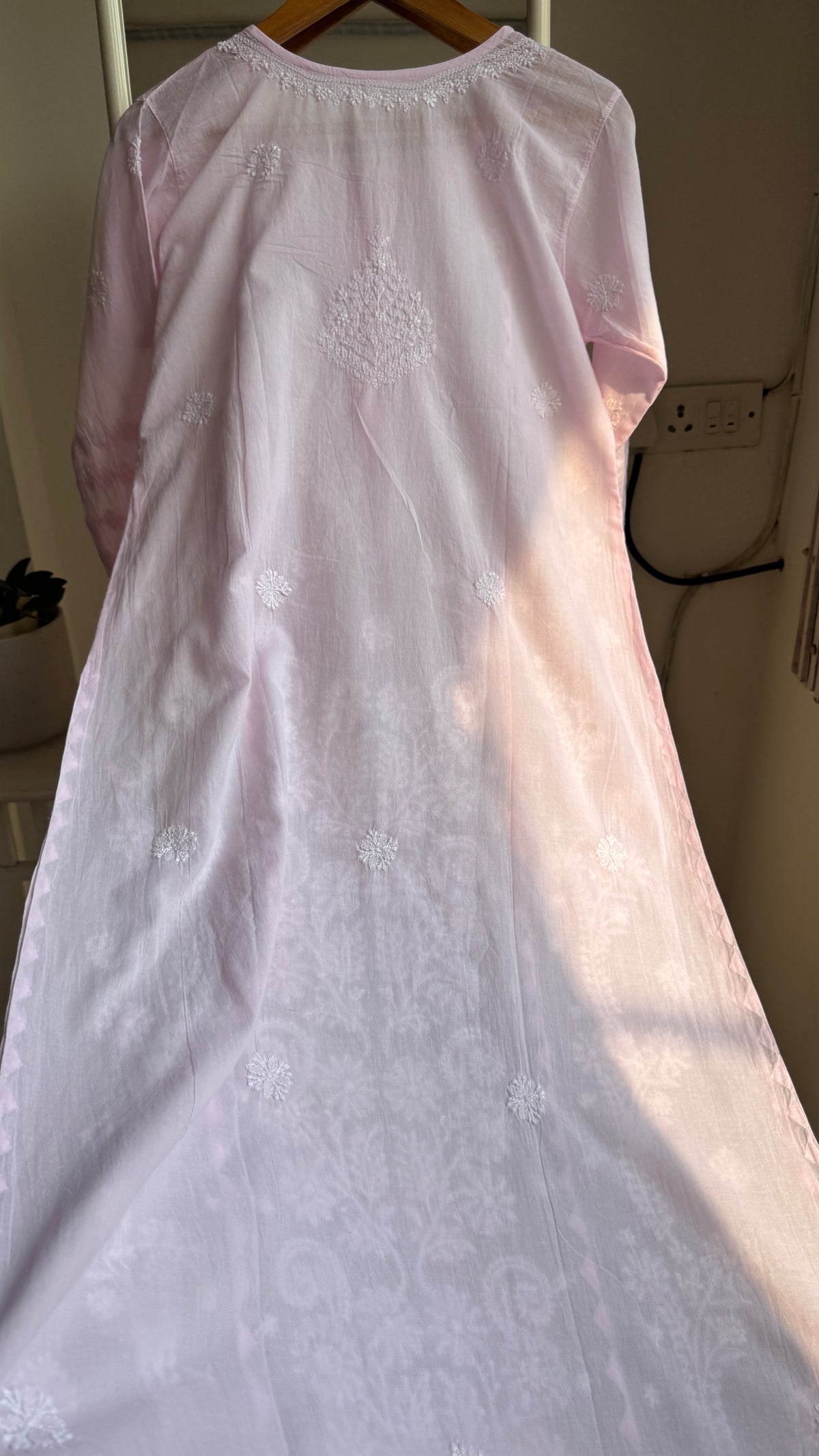 Mul Cotton Chikankari Kurti with white thread work - Pink - Fiza Collection