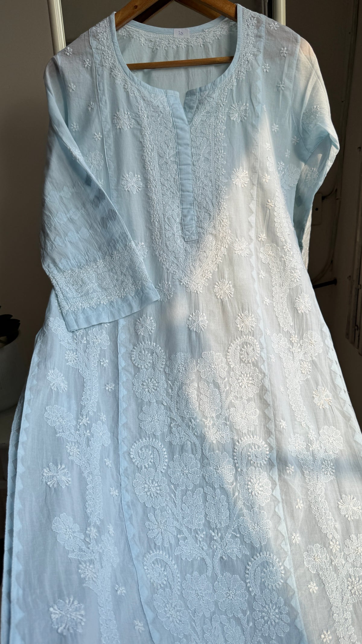 Mul Cotton Chikankari Kurti with white thread work - Blue - Fiza Collection