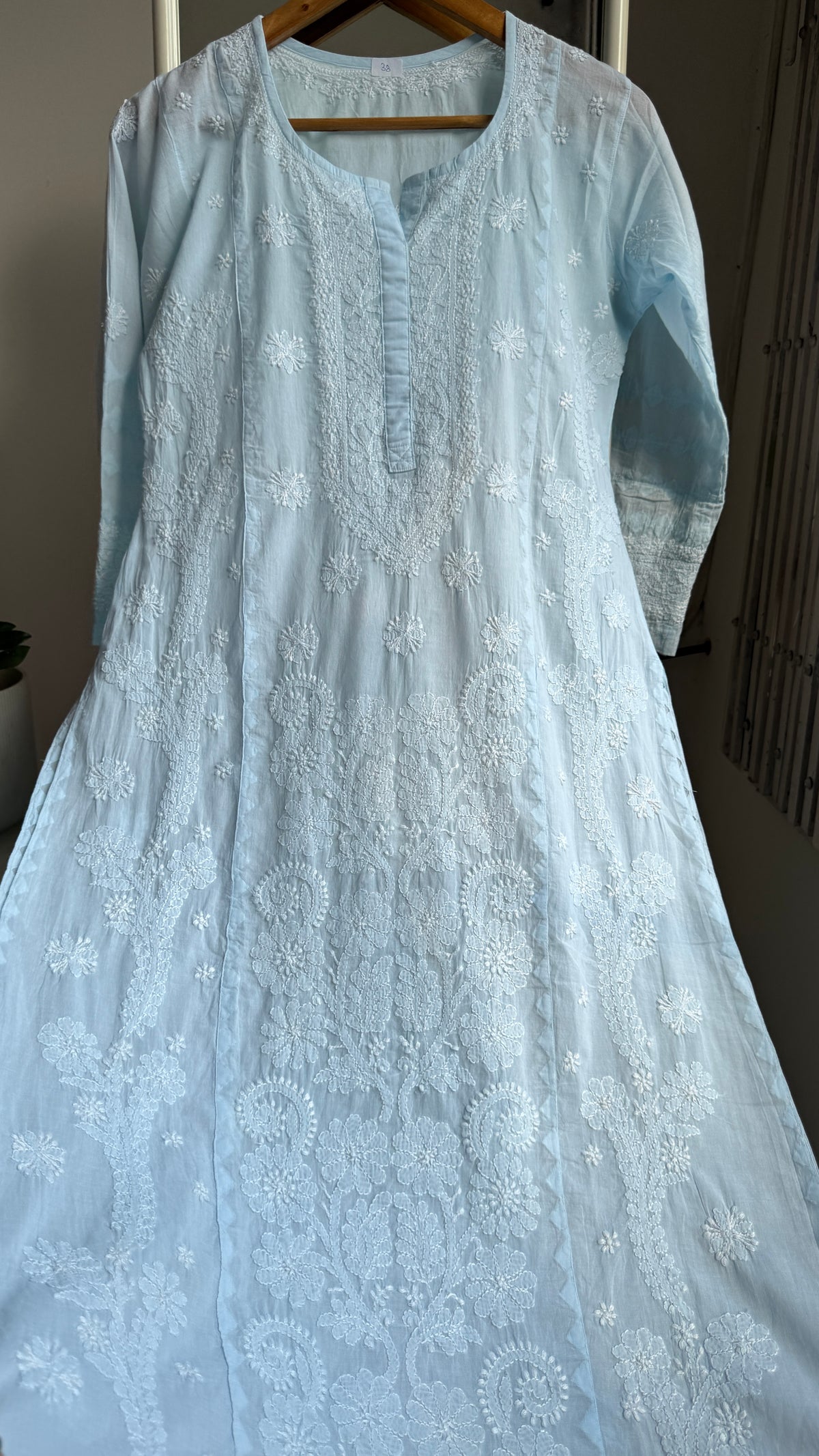 Mul Cotton Chikankari Kurti with white thread work - Blue - Fiza Collection