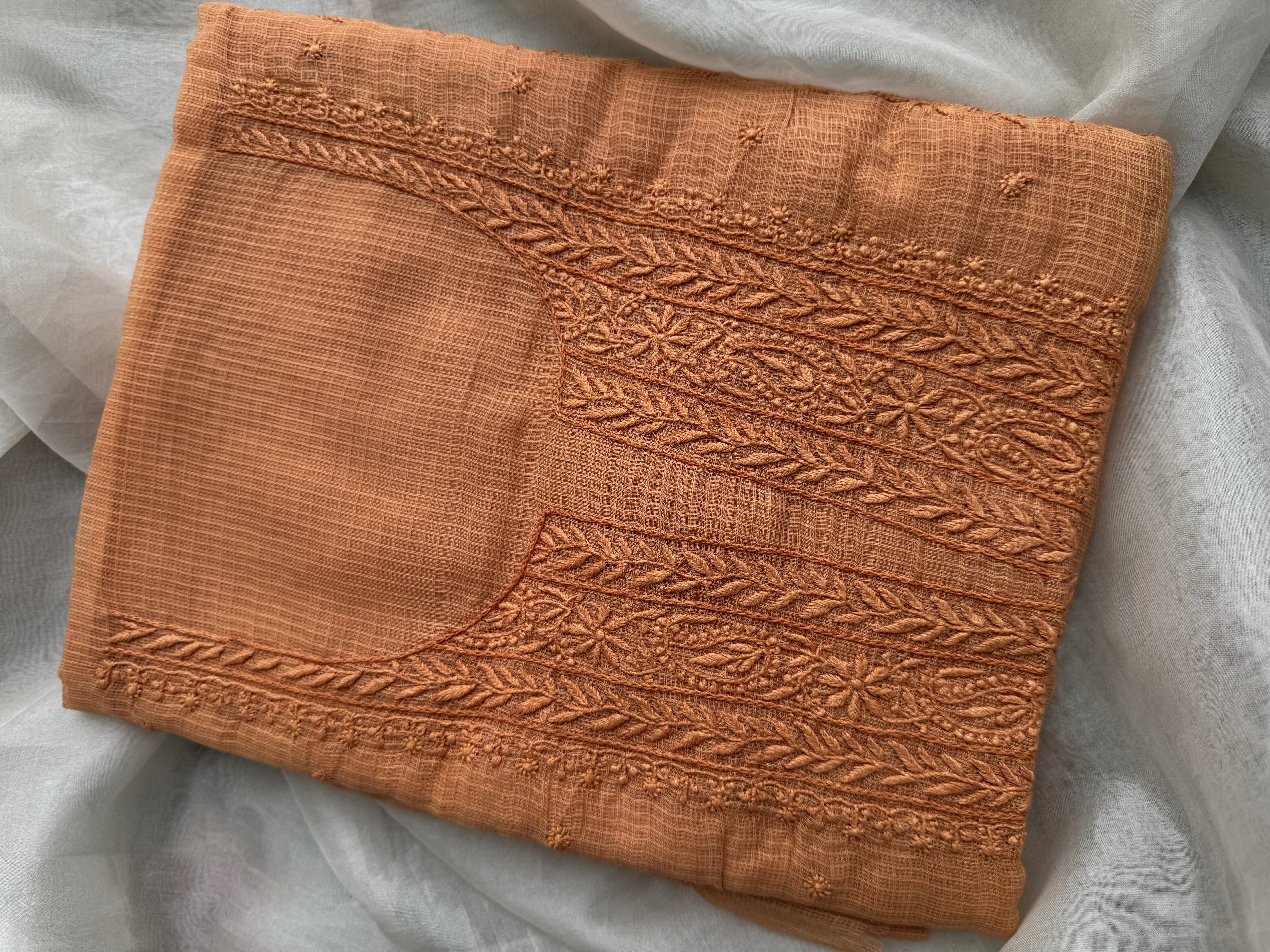 Kota Length with Dupatta - Rust Rose ARIAA CHIKANKARI 
