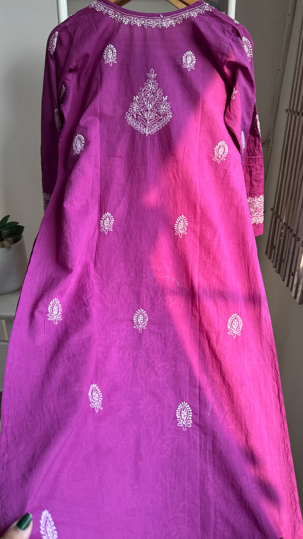 Mul Cotton Chikankari Kurti with white thread work - Berry Pink - Fiza Collection