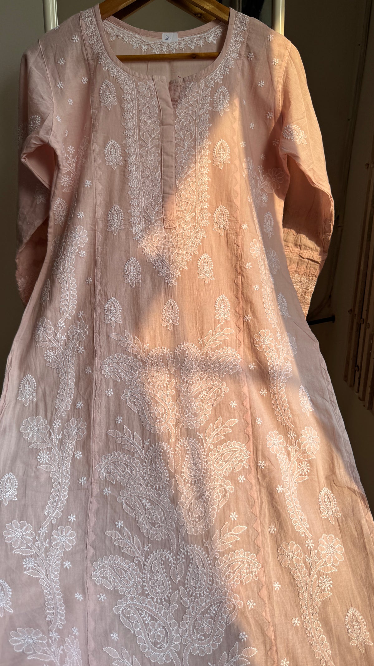 Mul Cotton Chikankari Kurti with white thread work - Pale Pink - Fiza Collection