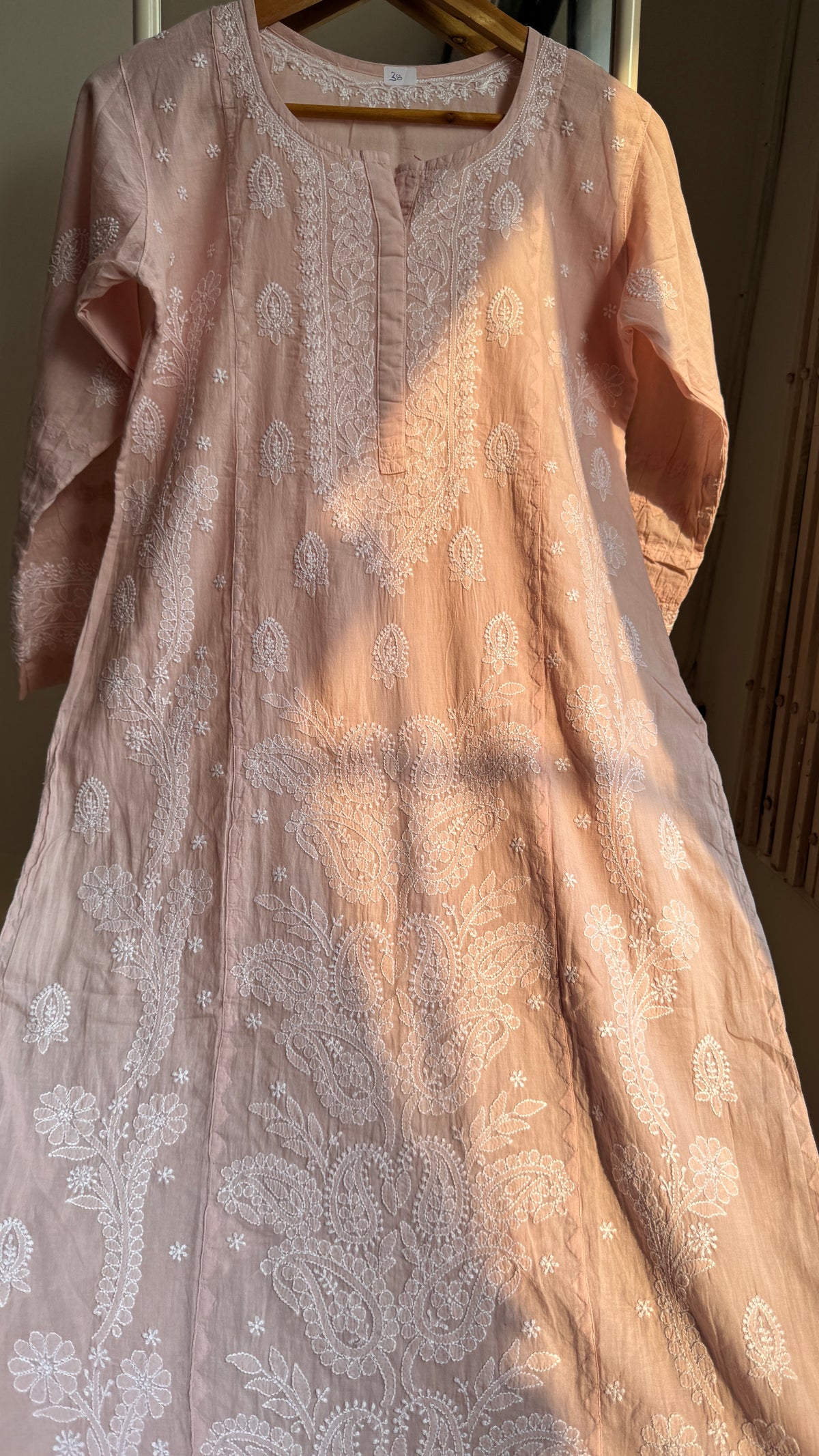 Mul Cotton Chikankari Kurti with white thread work - Pale Pink - Fiza Collection