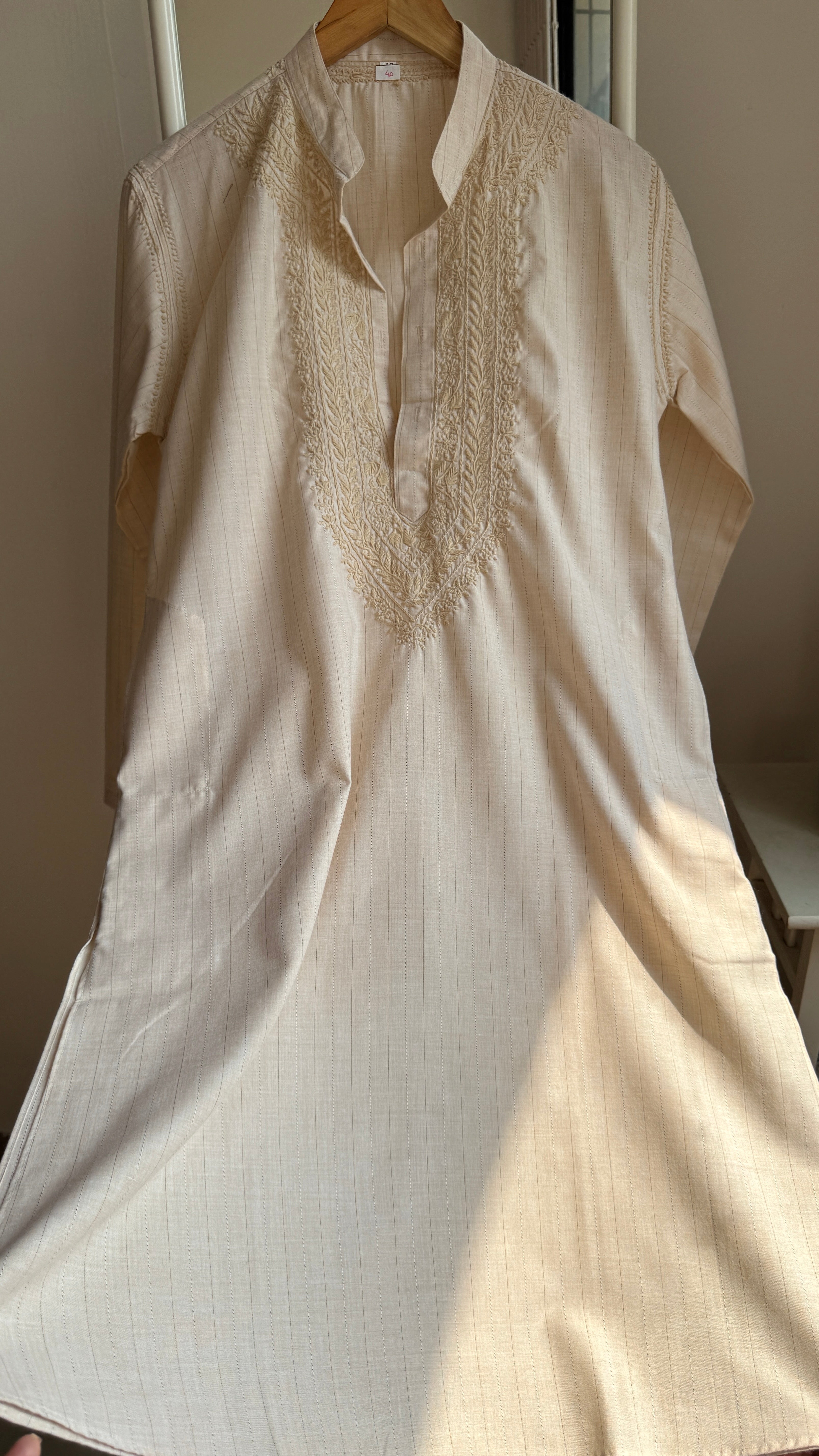 Cotton Chikankari Kurta - Pale pink  - Men's Collection