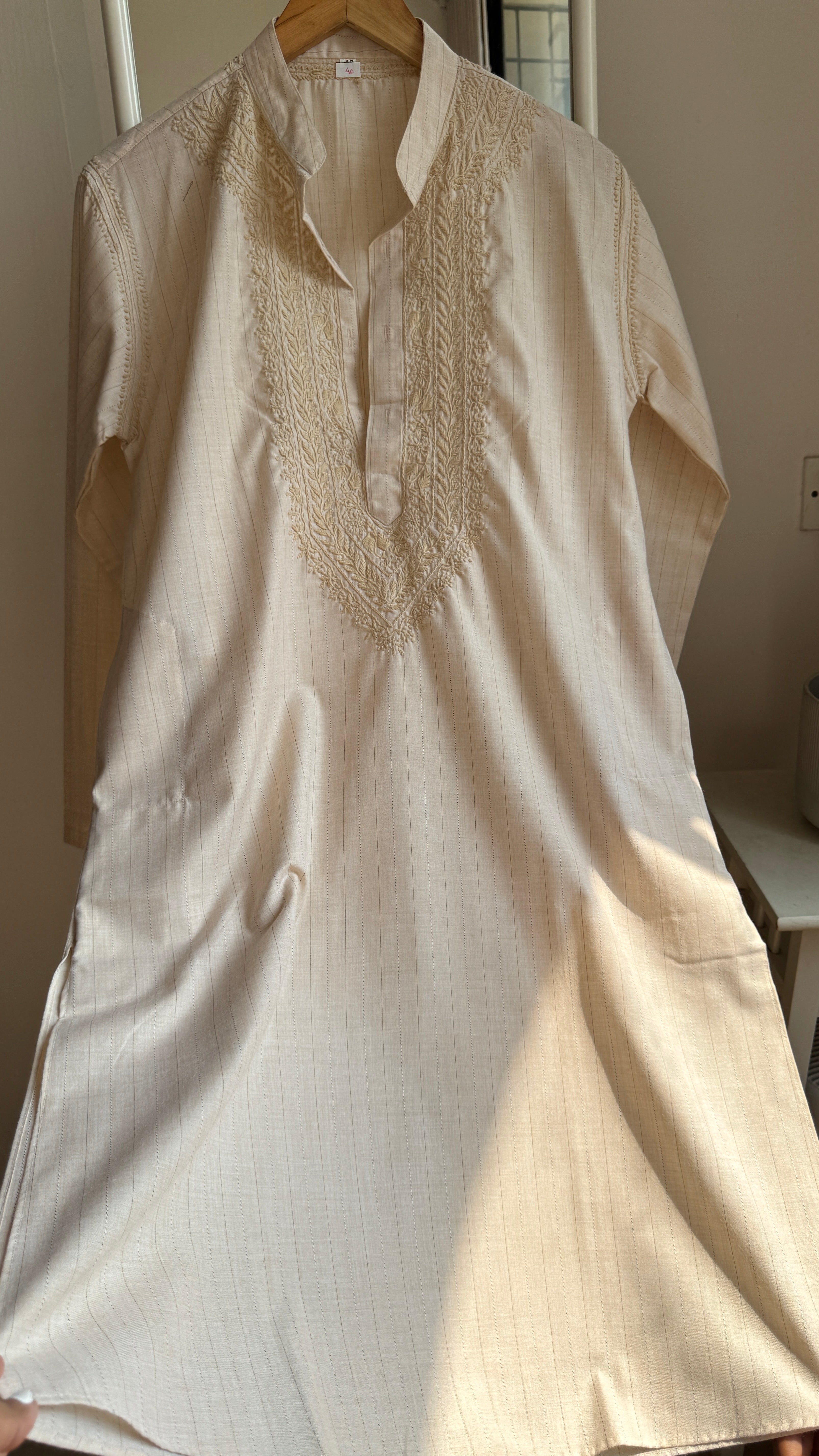 Cotton Chikankari Kurta - Pale pink  - Men's Collection