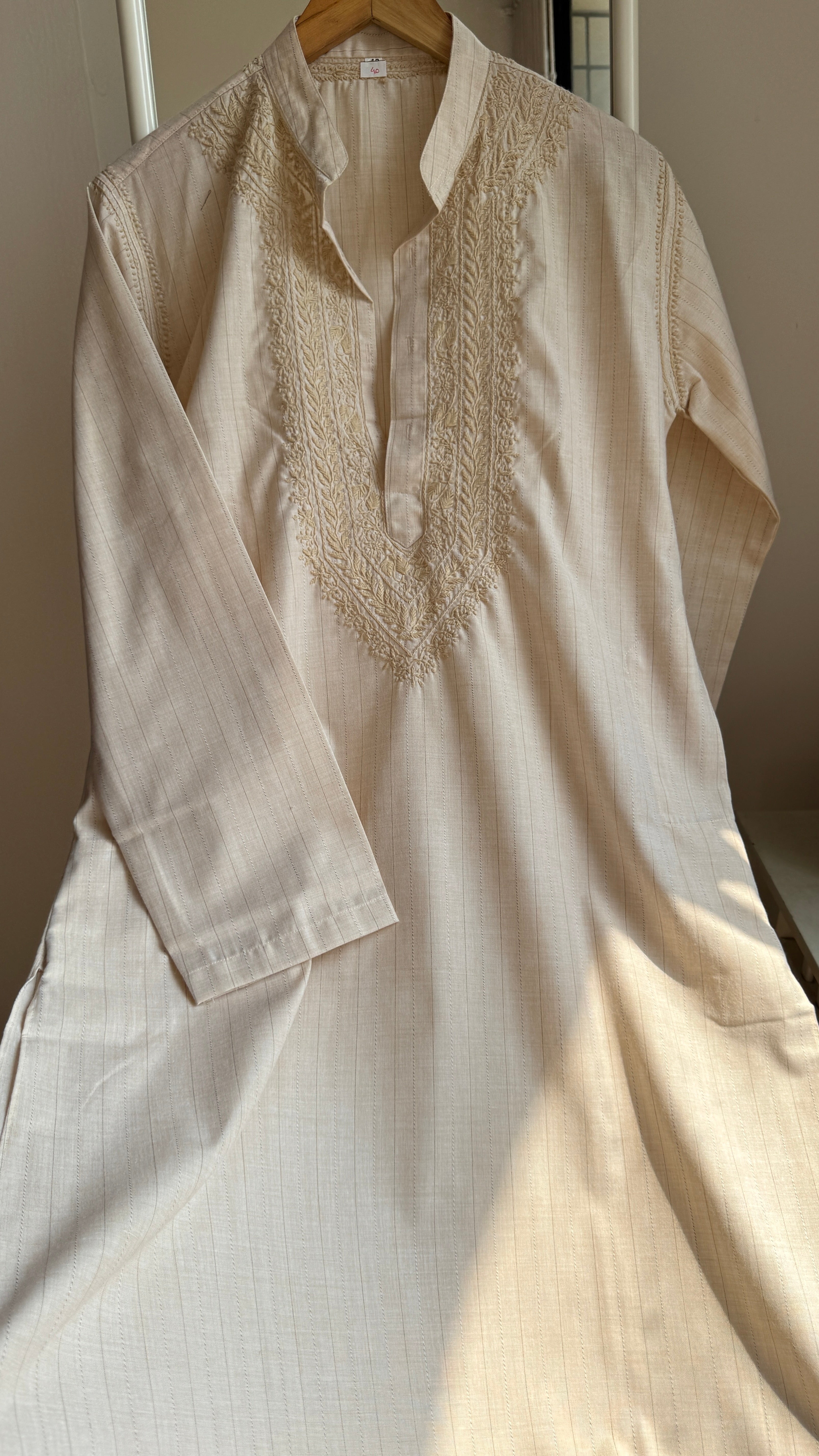 Cotton Chikankari Kurta - Pale pink  - Men's Collection