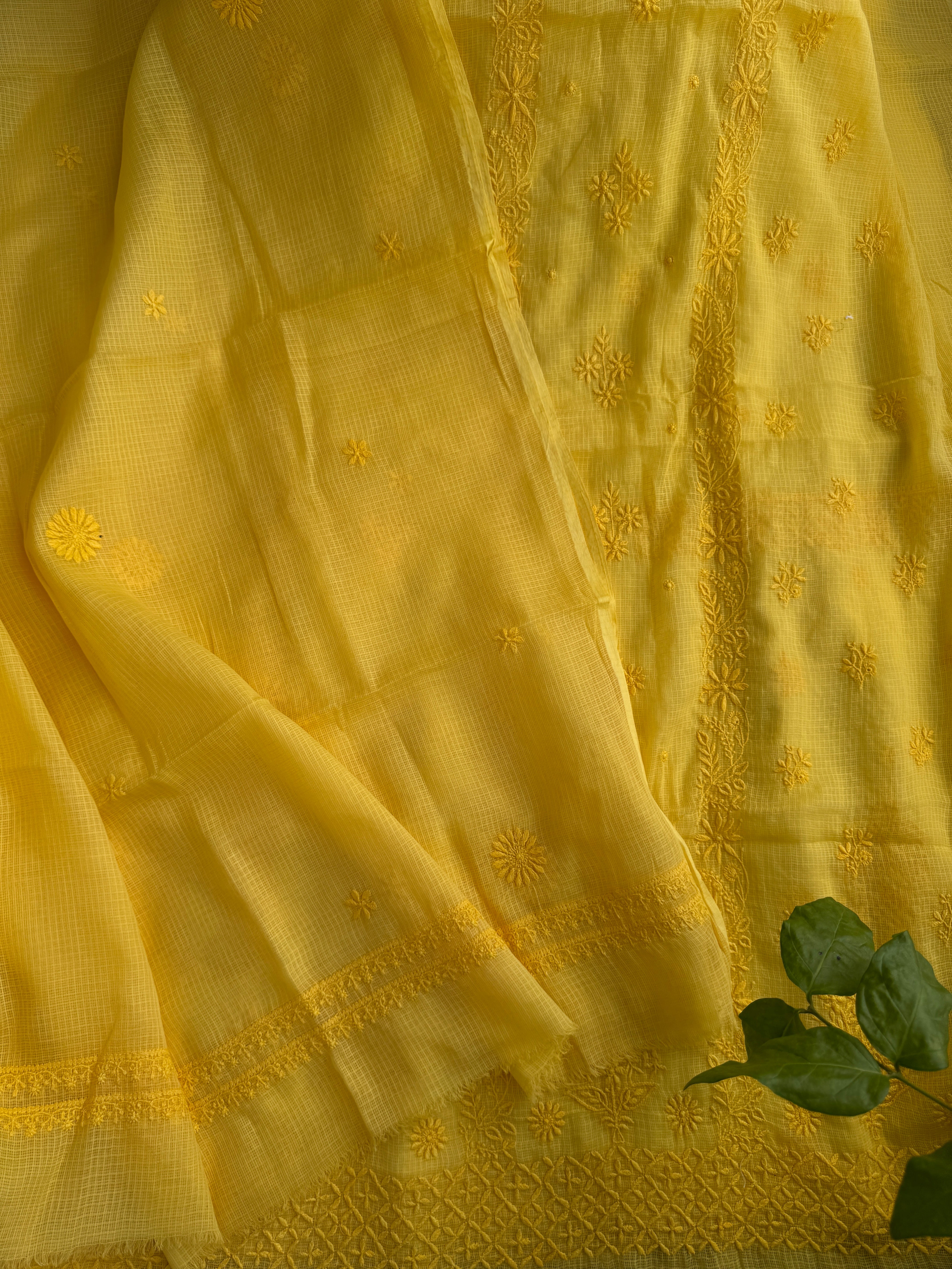 Kota Length with Dupatta - Yellow ARIAA CHIKANKARI 
