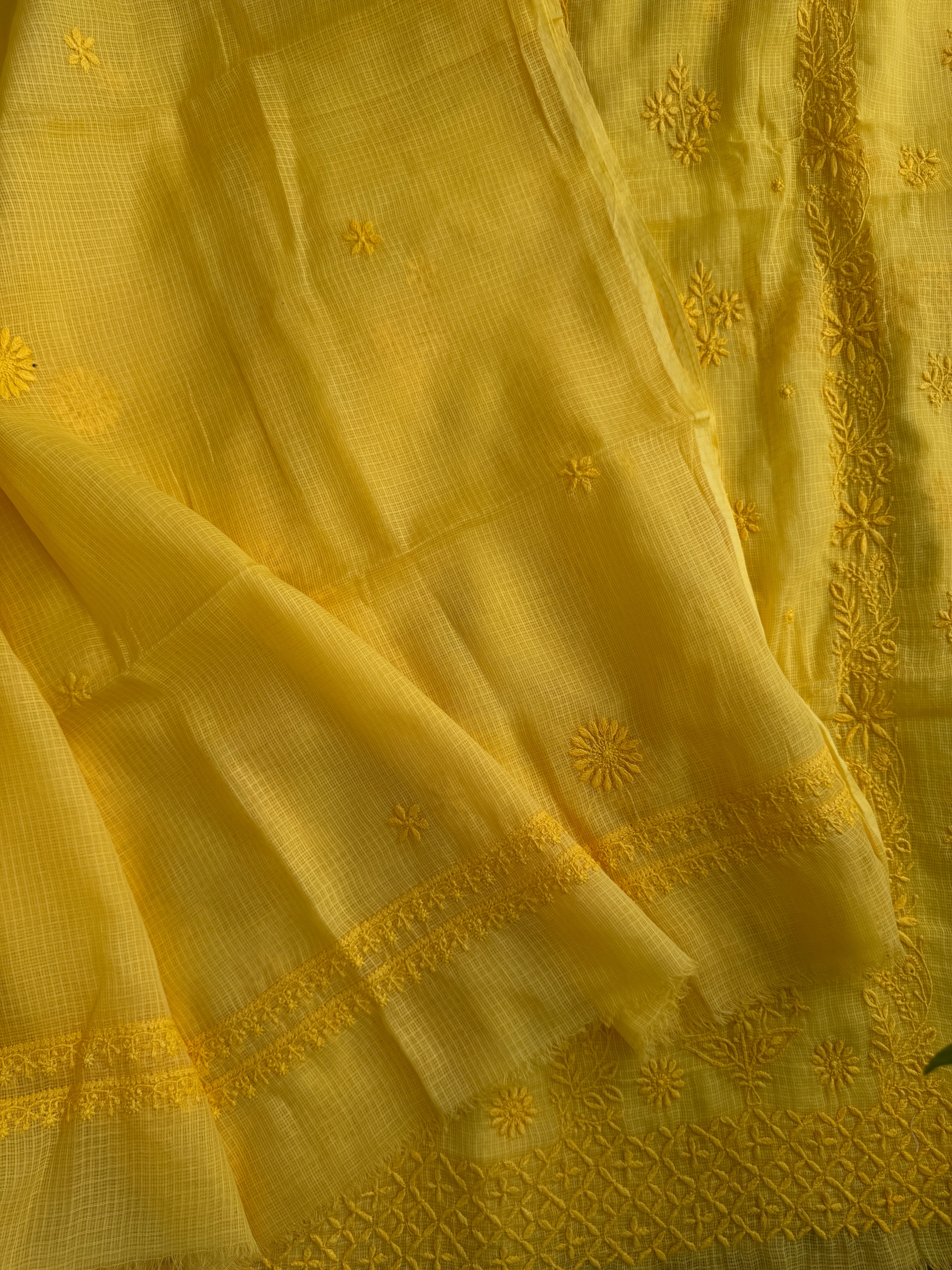 Kota Length with Dupatta - Yellow ARIAA CHIKANKARI 