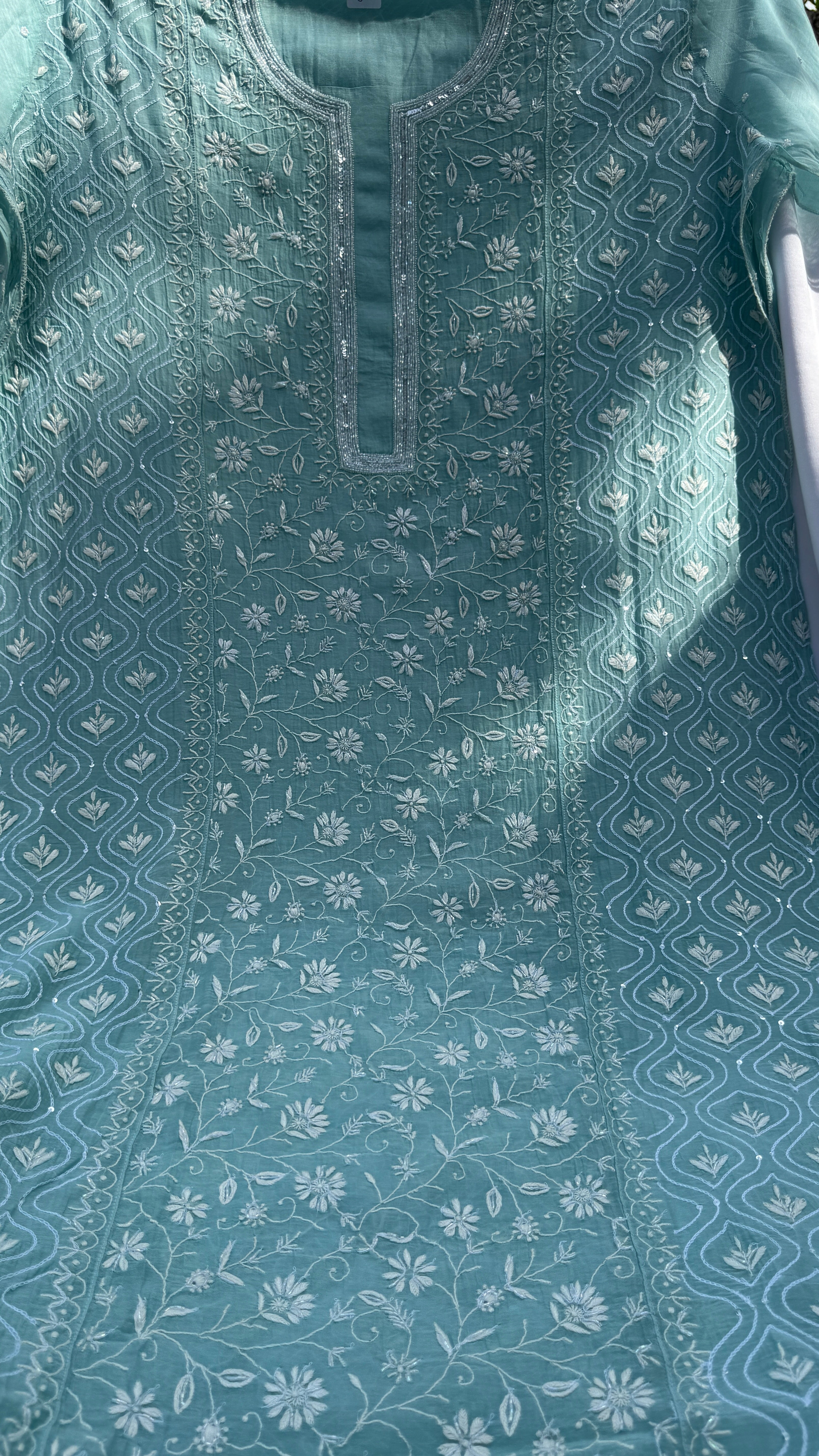 Mul Chanderi Chikankari - Unstitched Set - Turquoise Blue