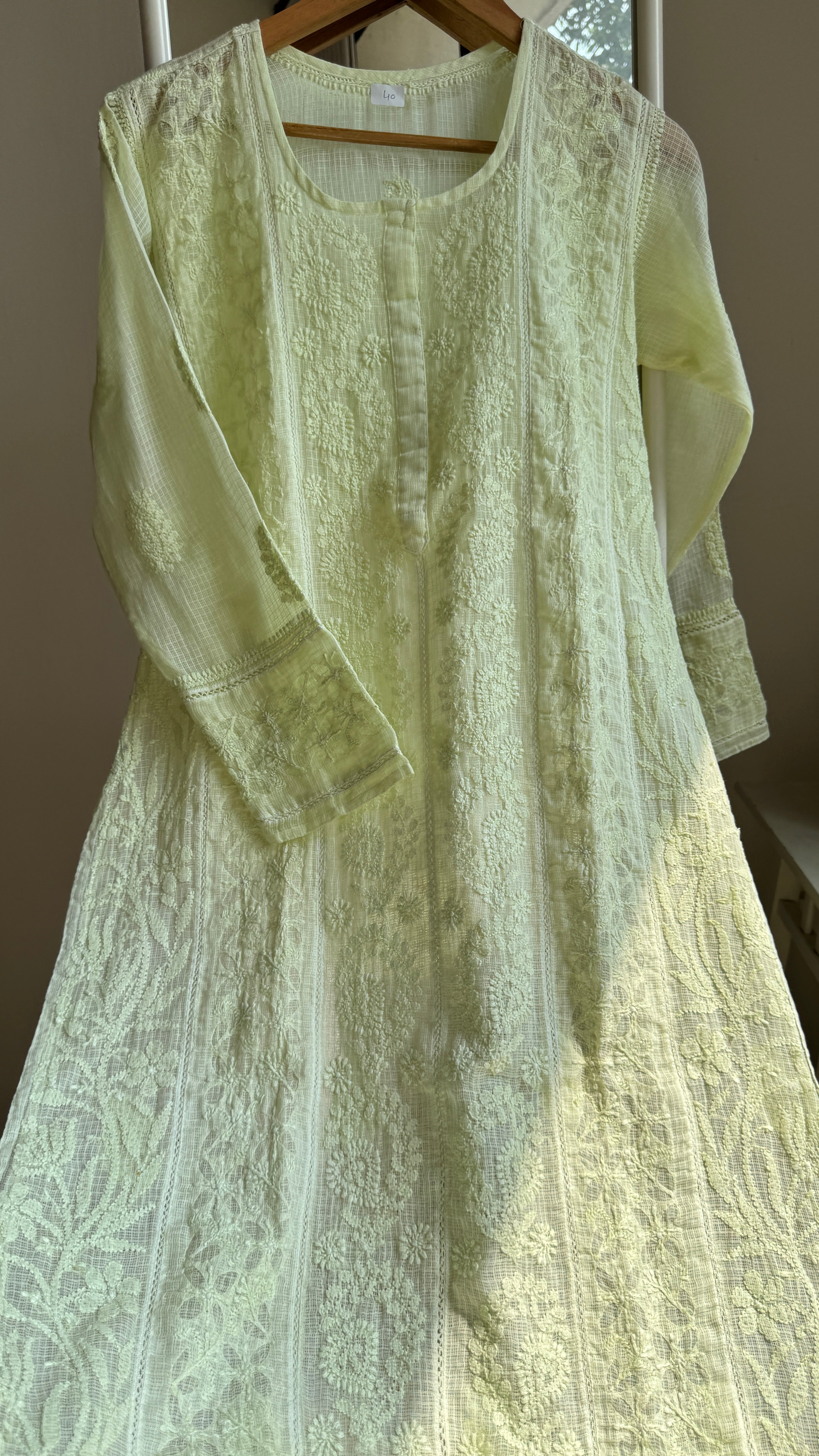 Kota Soft Cotton Chikankari Kurti - Apple Green - CHAND Collection