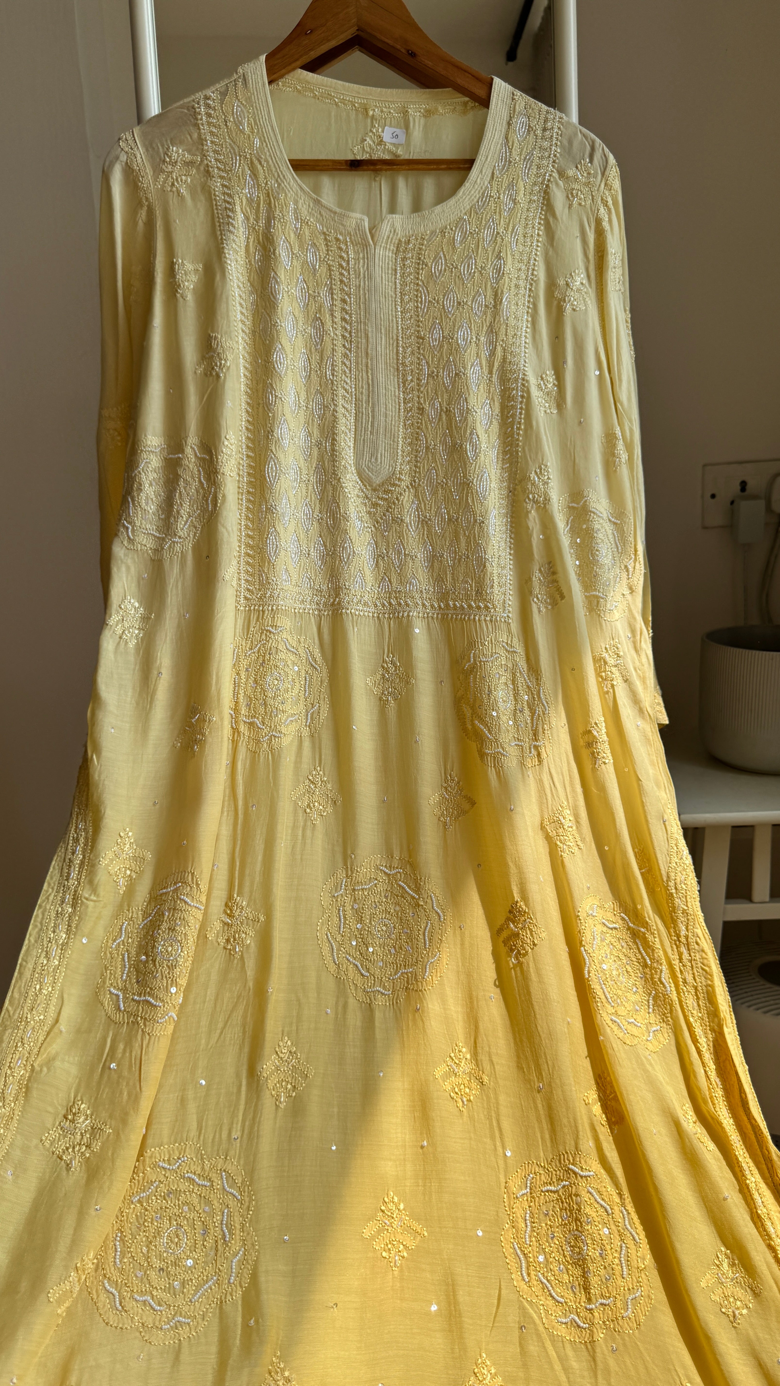 Muslin Chikankari Kurti with Pearl  Work - Cream