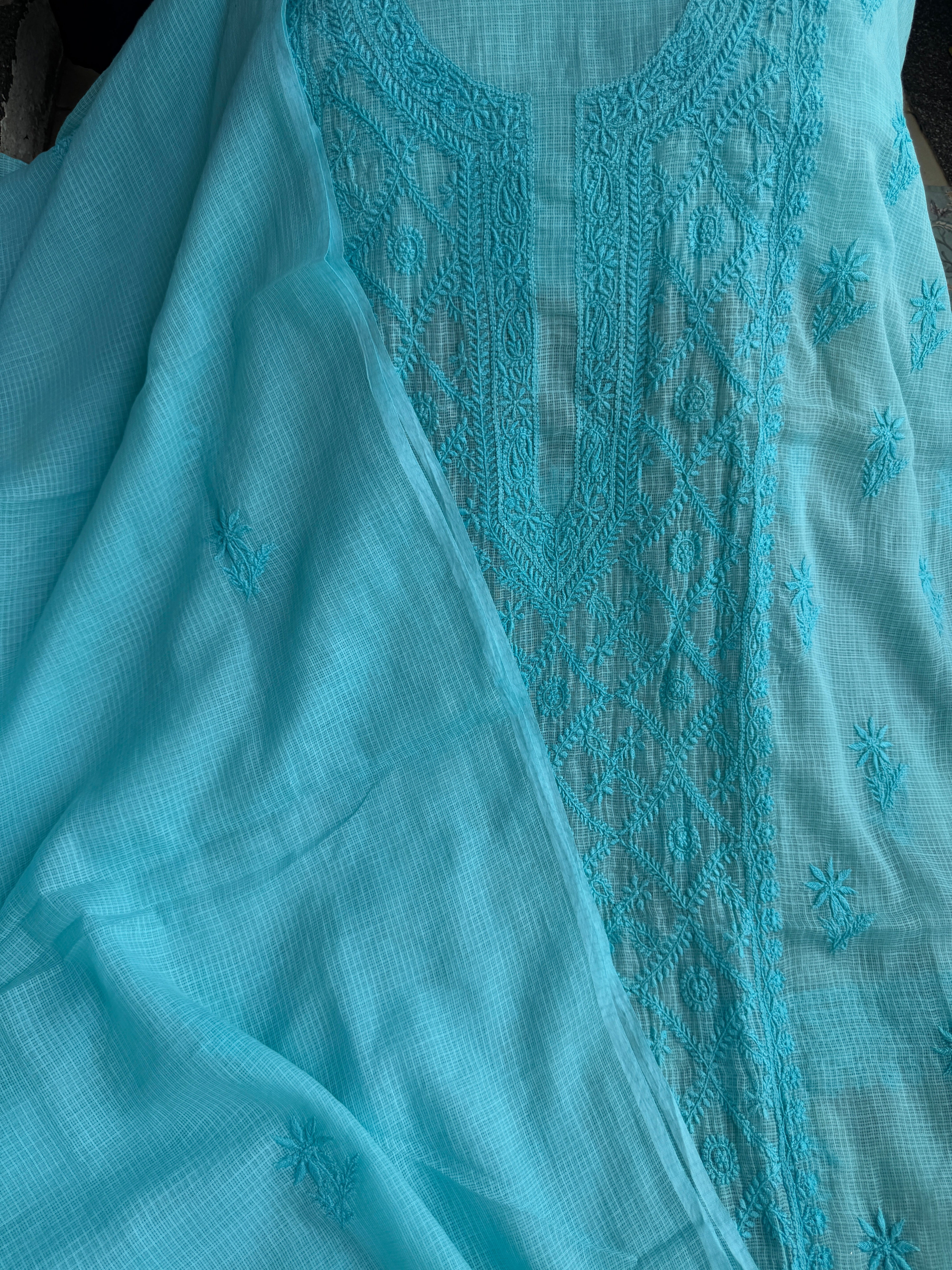 Kota Length with Dupatta - Blue ARIAA CHIKANKARI 