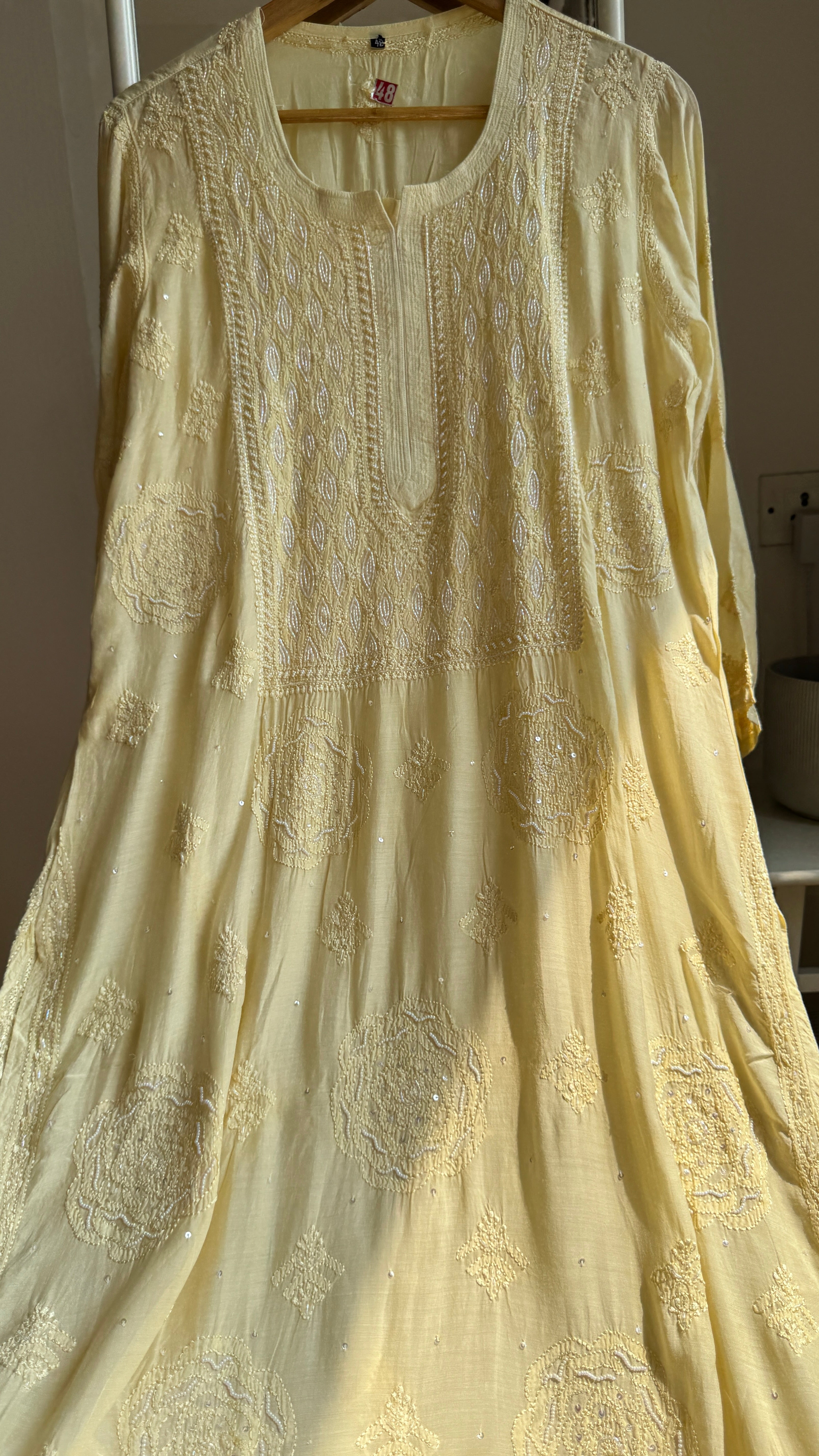 Muslin Chikankari Kurti with Pearl  Work - Cream