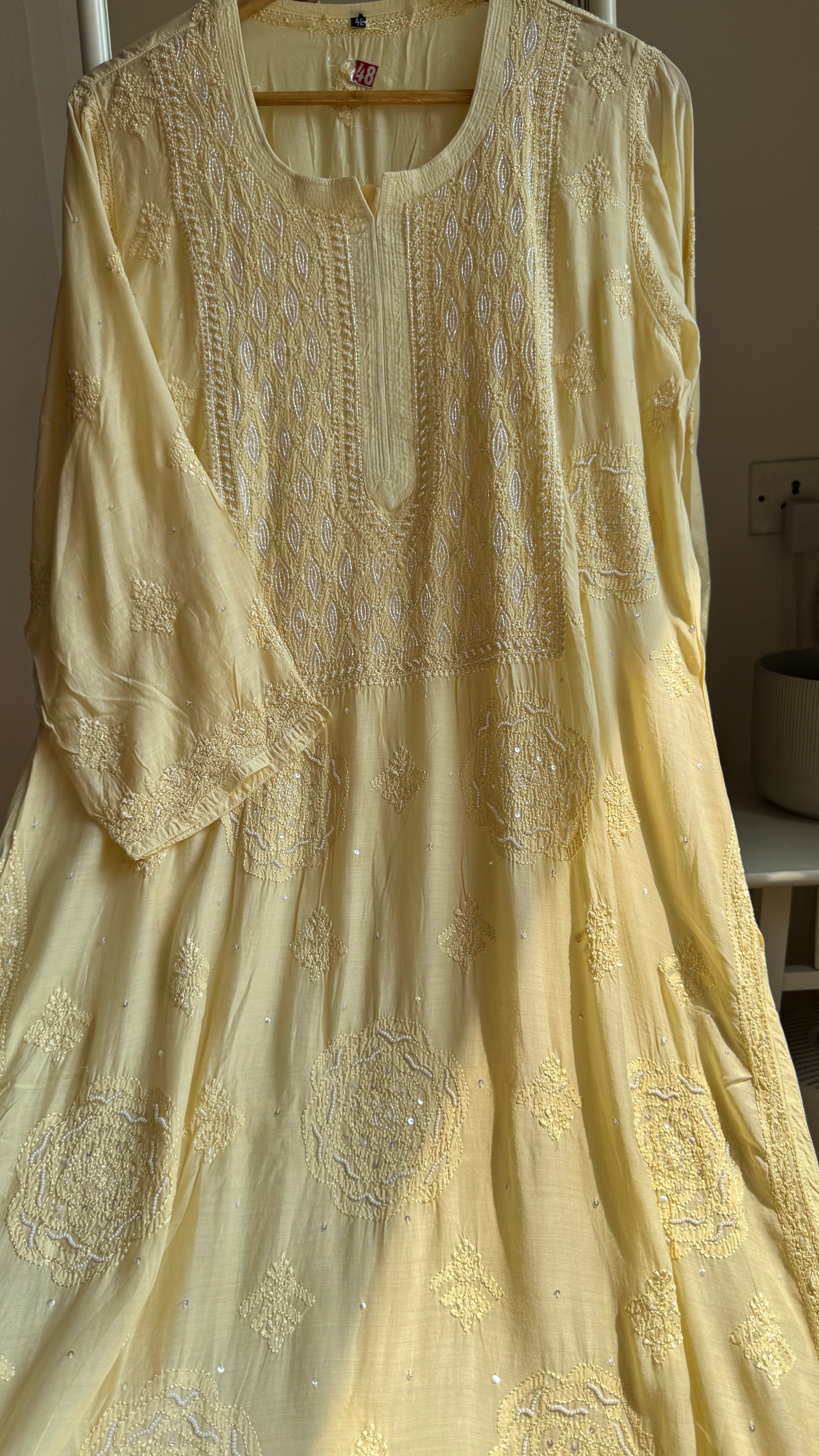 Muslin Chikankari Kurti with Pearl  Work - Cream