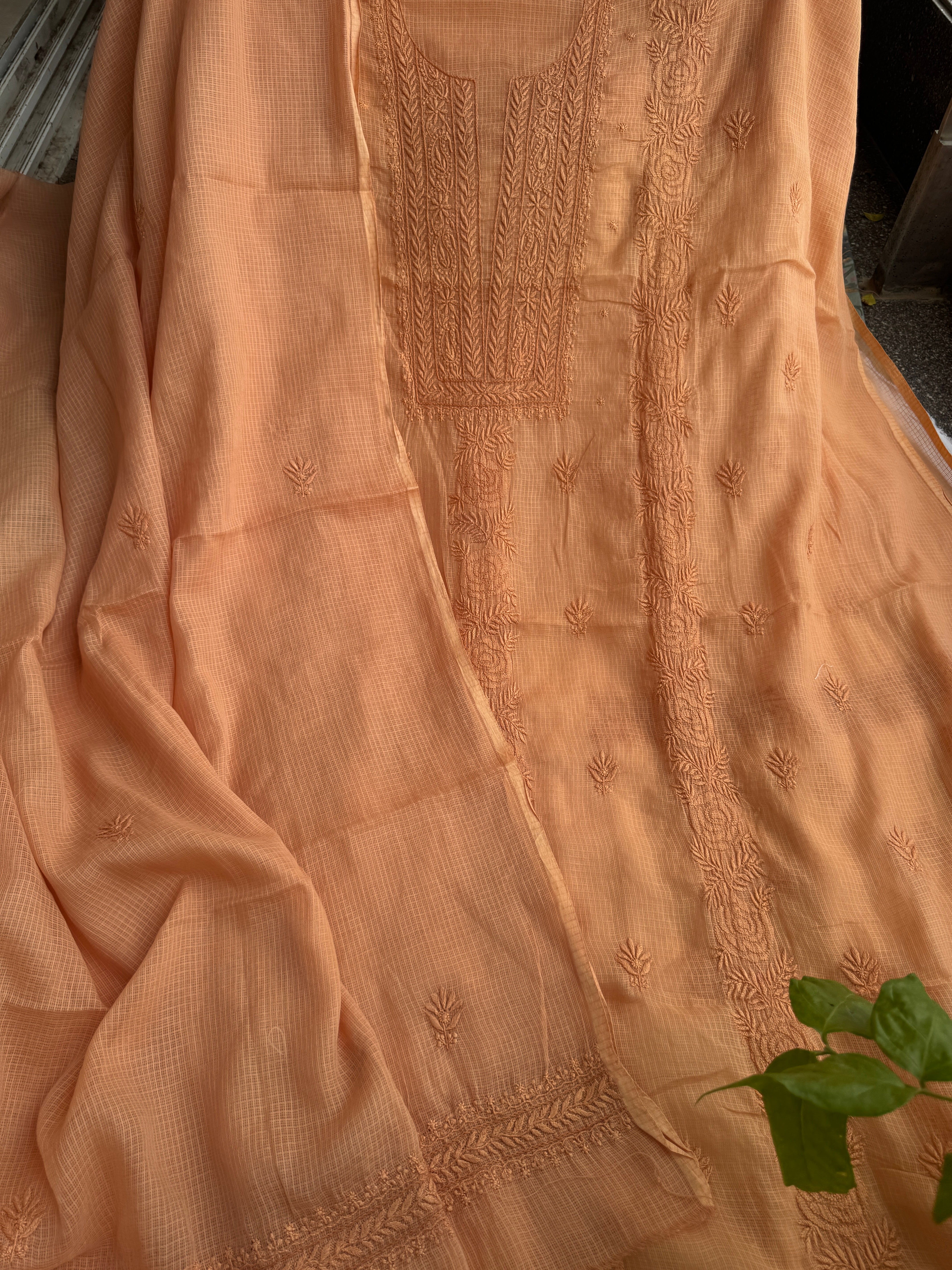 Kota Length with Dupatta - Rust Rose ARIAA CHIKANKARI 