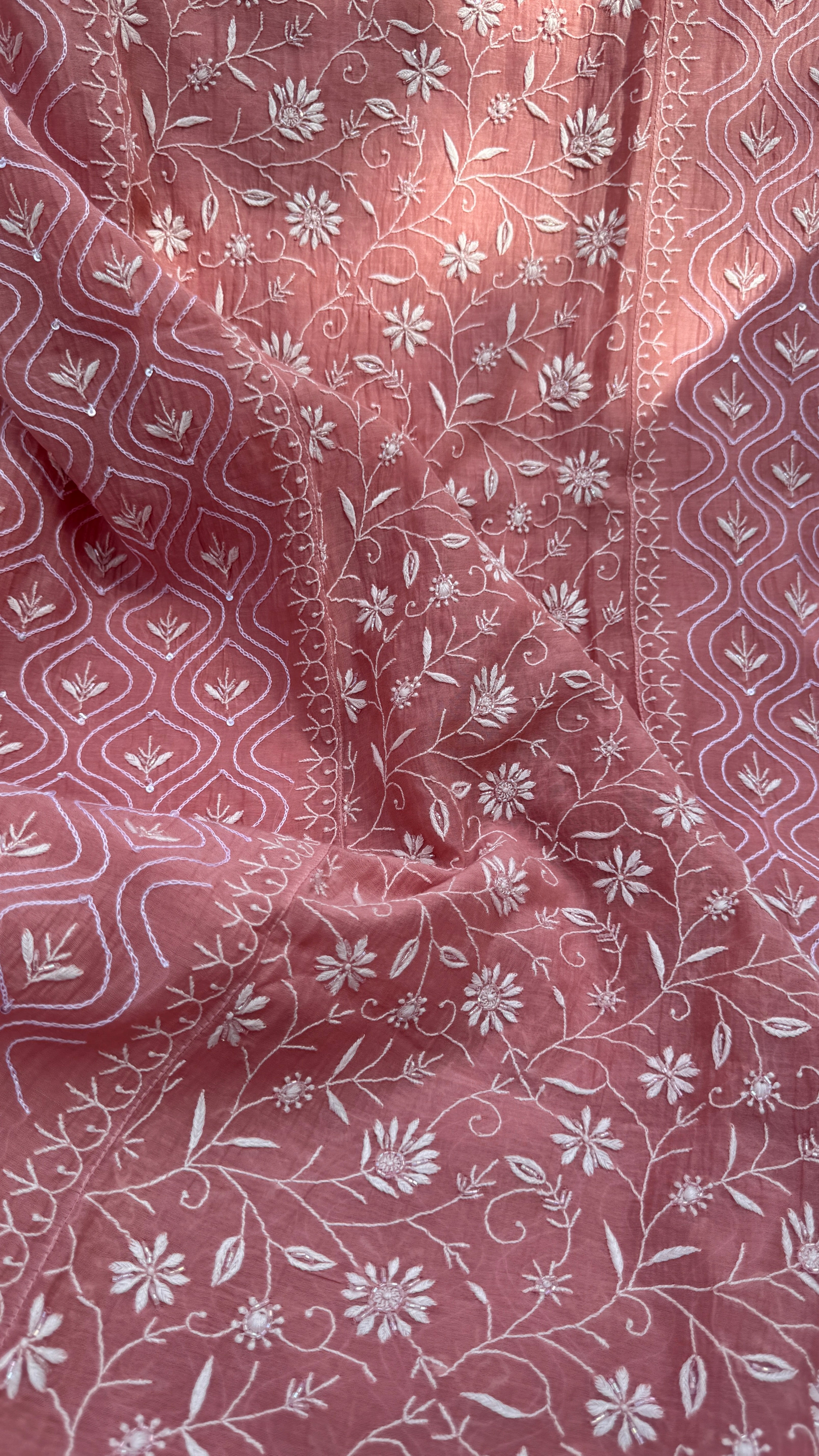 Mul Chanderi Chikankari - Unstitched Set - Rosewood Pink