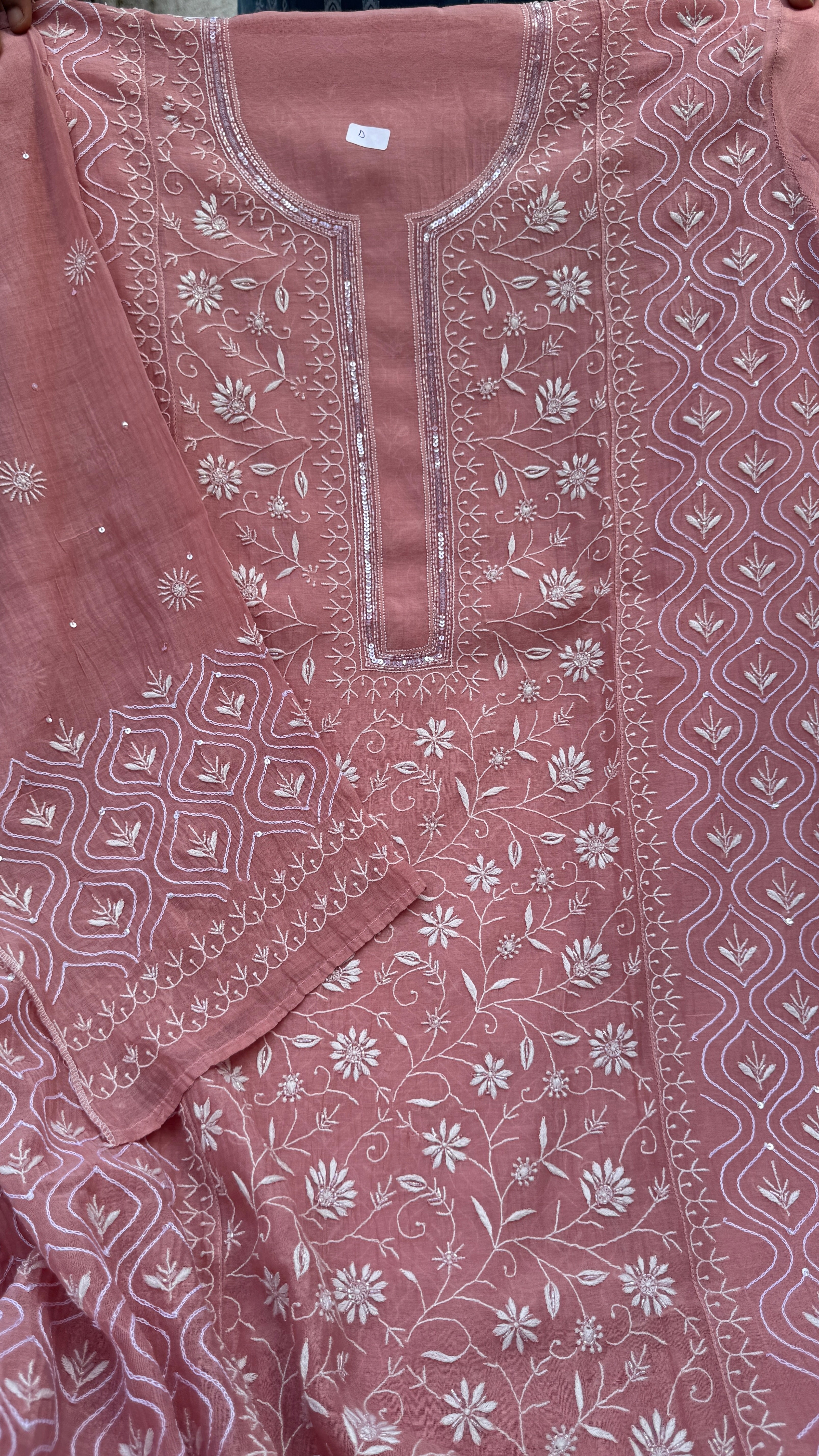 Mul Chanderi Chikankari - Unstitched Set - Rosewood Pink