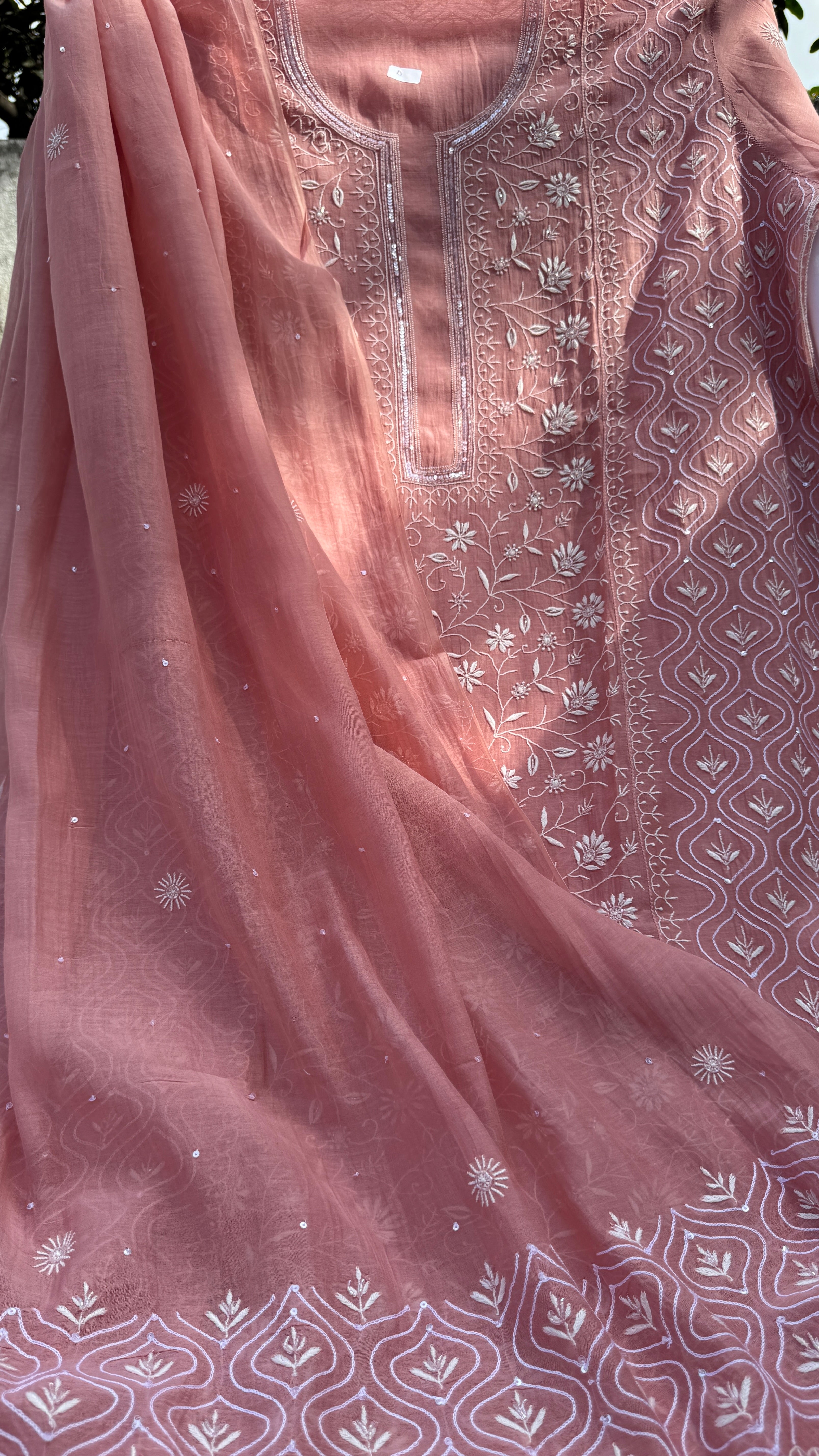 Mul Chanderi Chikankari - Unstitched Set - Rosewood Pink