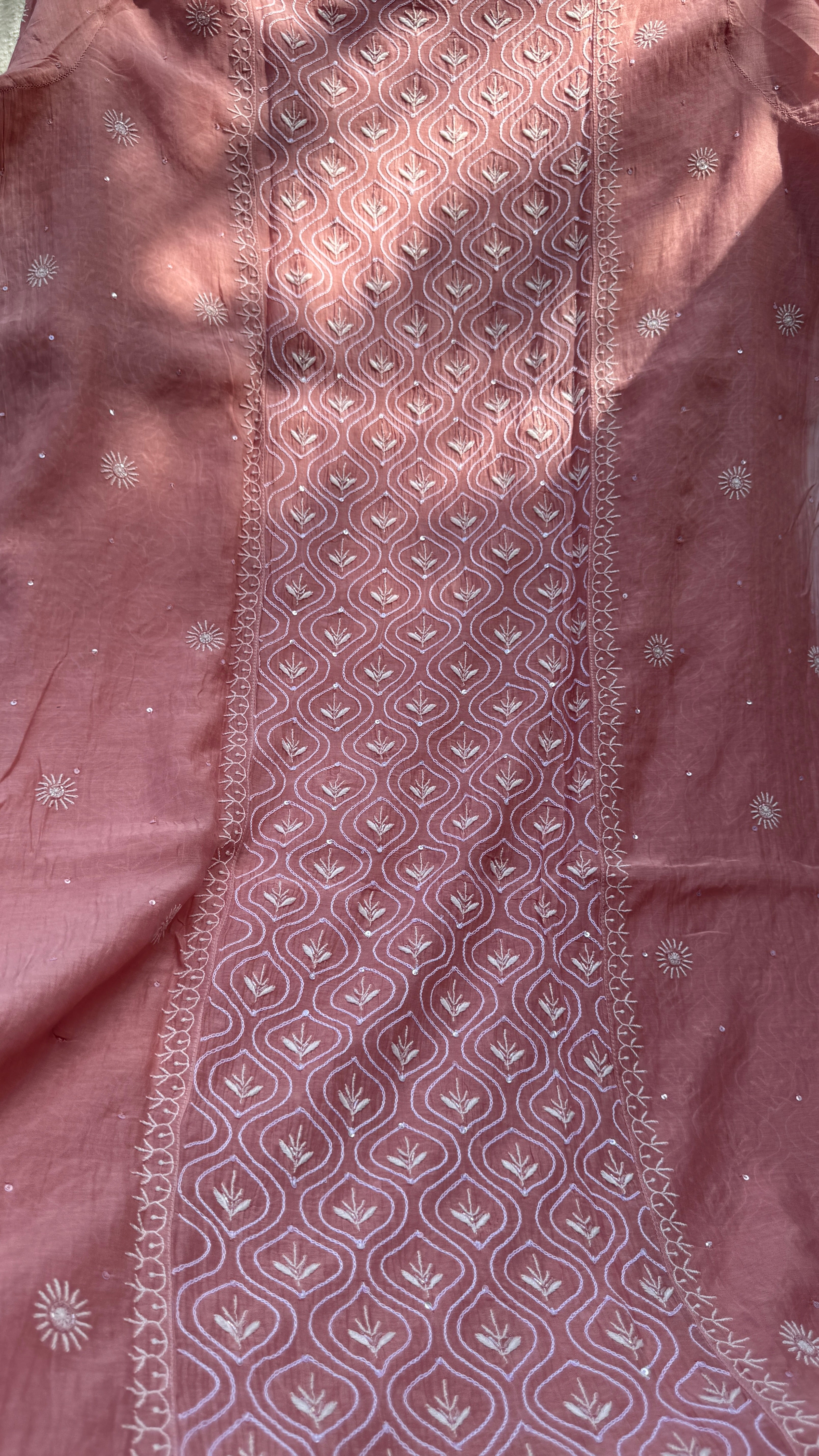 Mul Chanderi Chikankari - Unstitched Set - Rosewood Pink