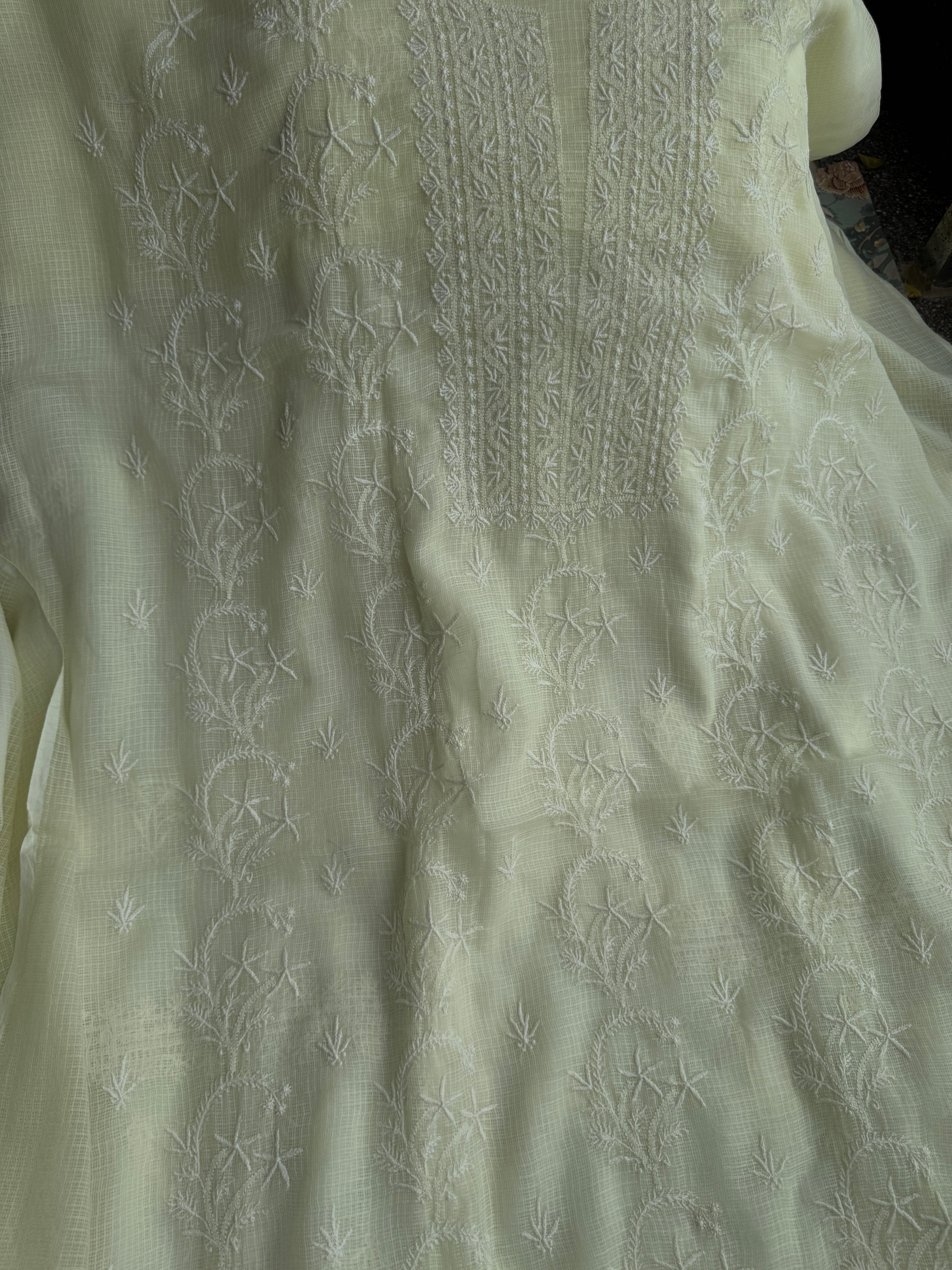 Kota Length with Dupatta - lemon yellow ARIAA CHIKANKARI 